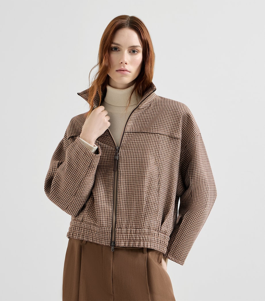 Brunello Cucinelli Womens Virgin Wool-Blend Houndstooth Jacket Beige+black Image 4