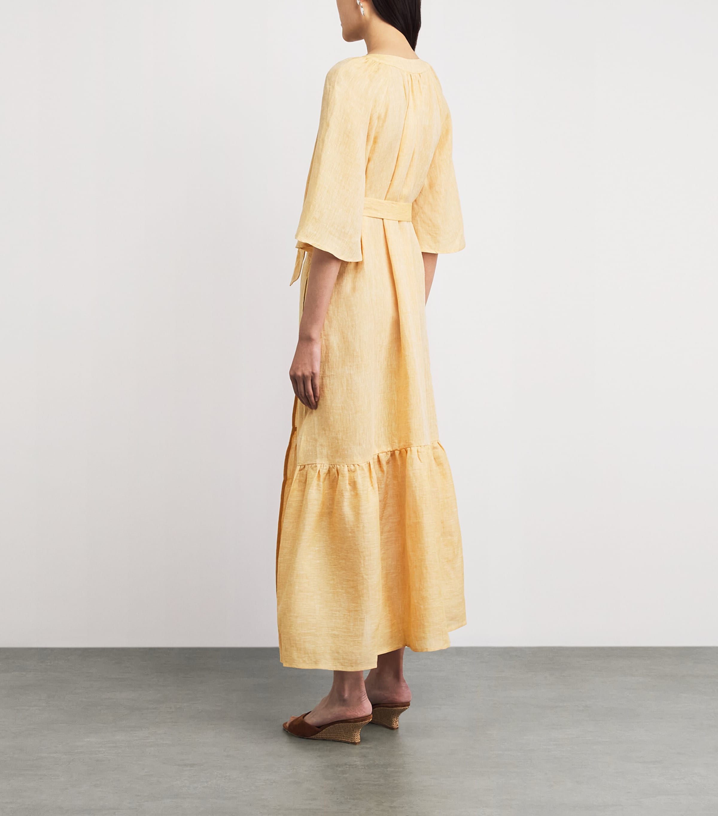 Eres Womens Linen Audacieuse Wrap Midi Dress Orge Image 4