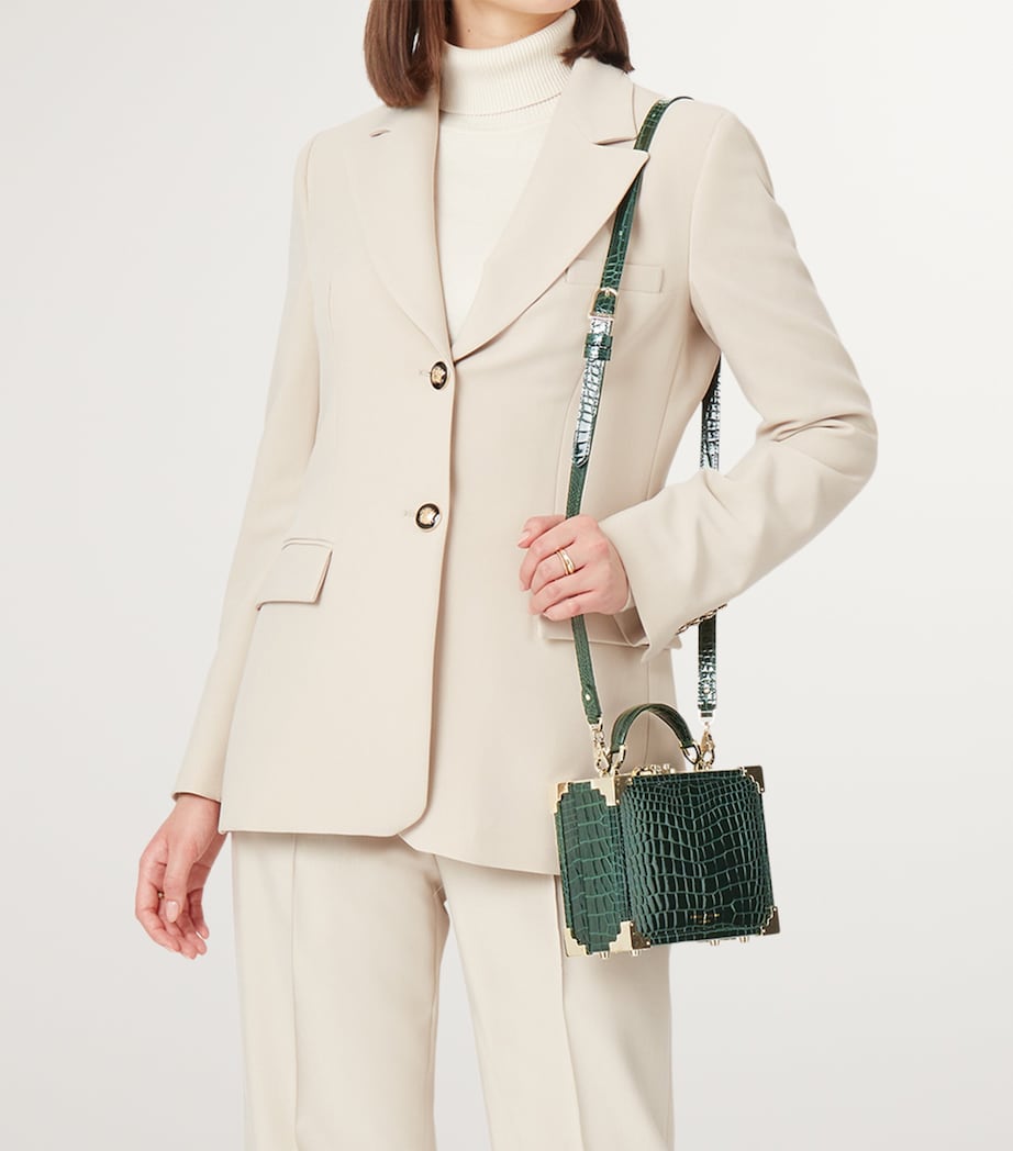 Aspinal Of London Mini Leather Trunk Clutch Bag Green Image 2