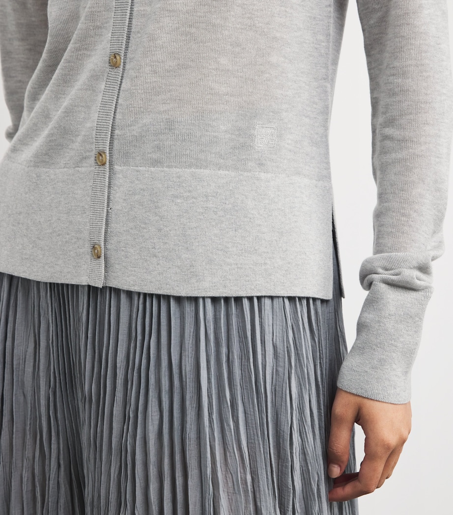 Fine-Knit Embroidered Cardigan 074 GREY MELANGE Image 6