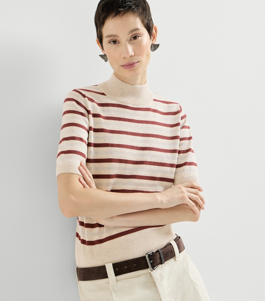 Brunello Cucinelli Womens Wool-Cashmere-Silk Stripe Top Image 4