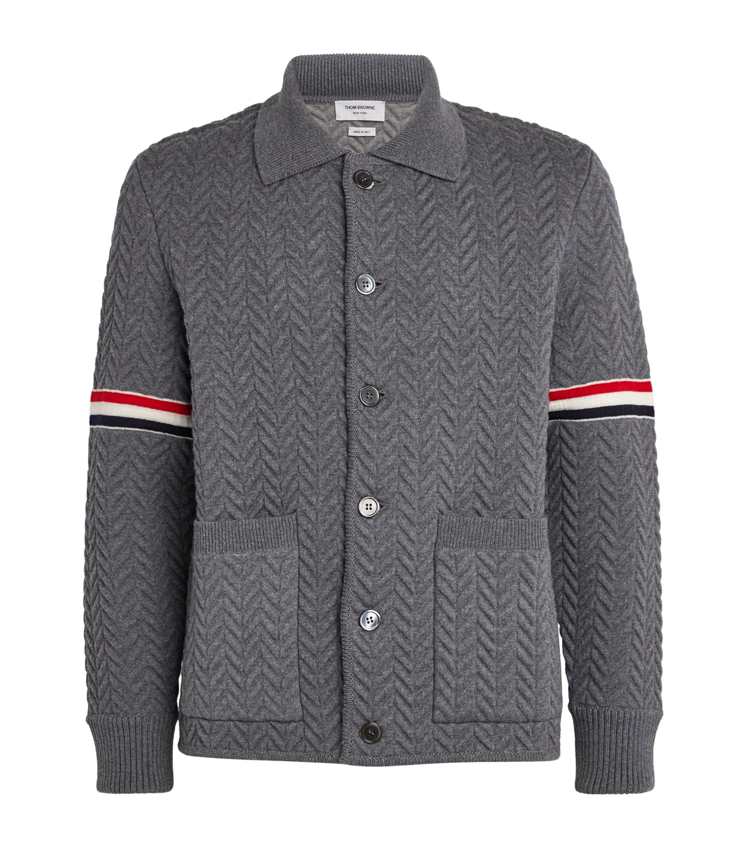 Thom Browne Wool Tricolour Cardigan In Grey