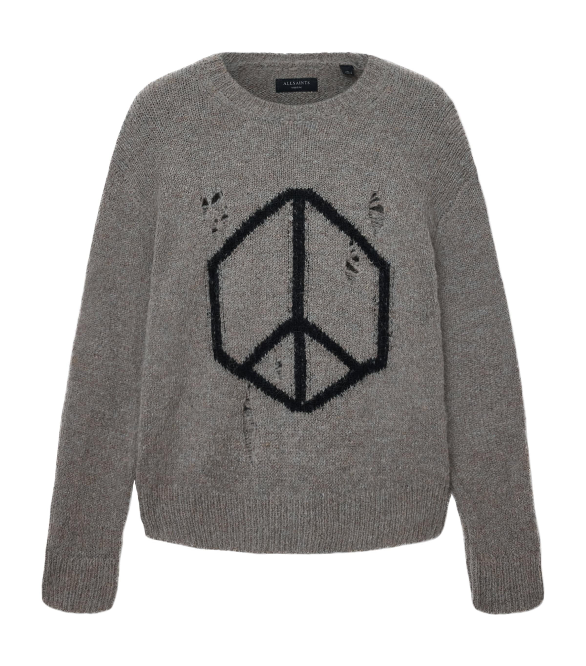 Allsaints Mens Gunmetal Grey Message Crewneck Knitted Jumper Xs In Gray