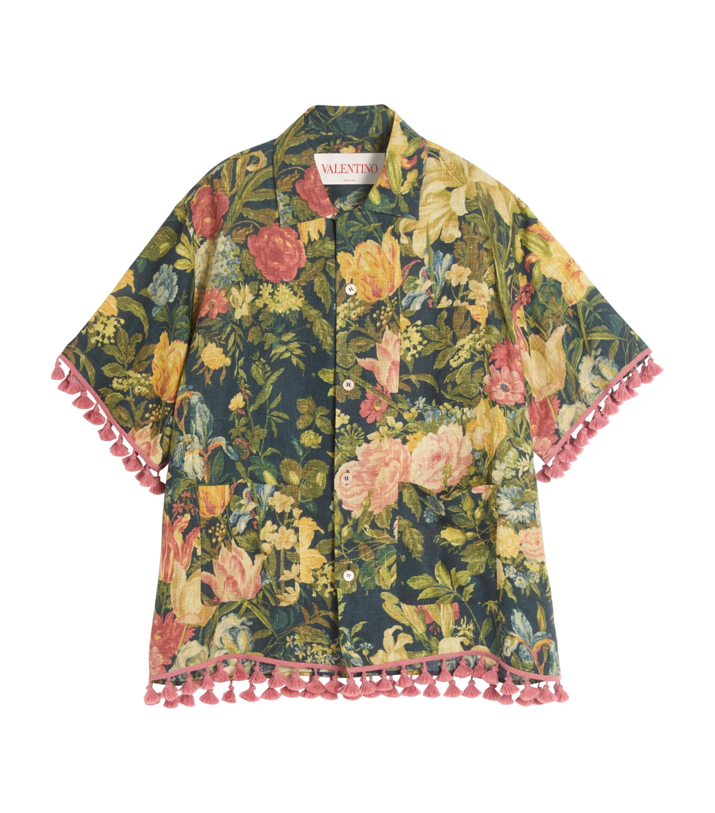 Shop Valentino Linen Floral Tassel-trim Shirt