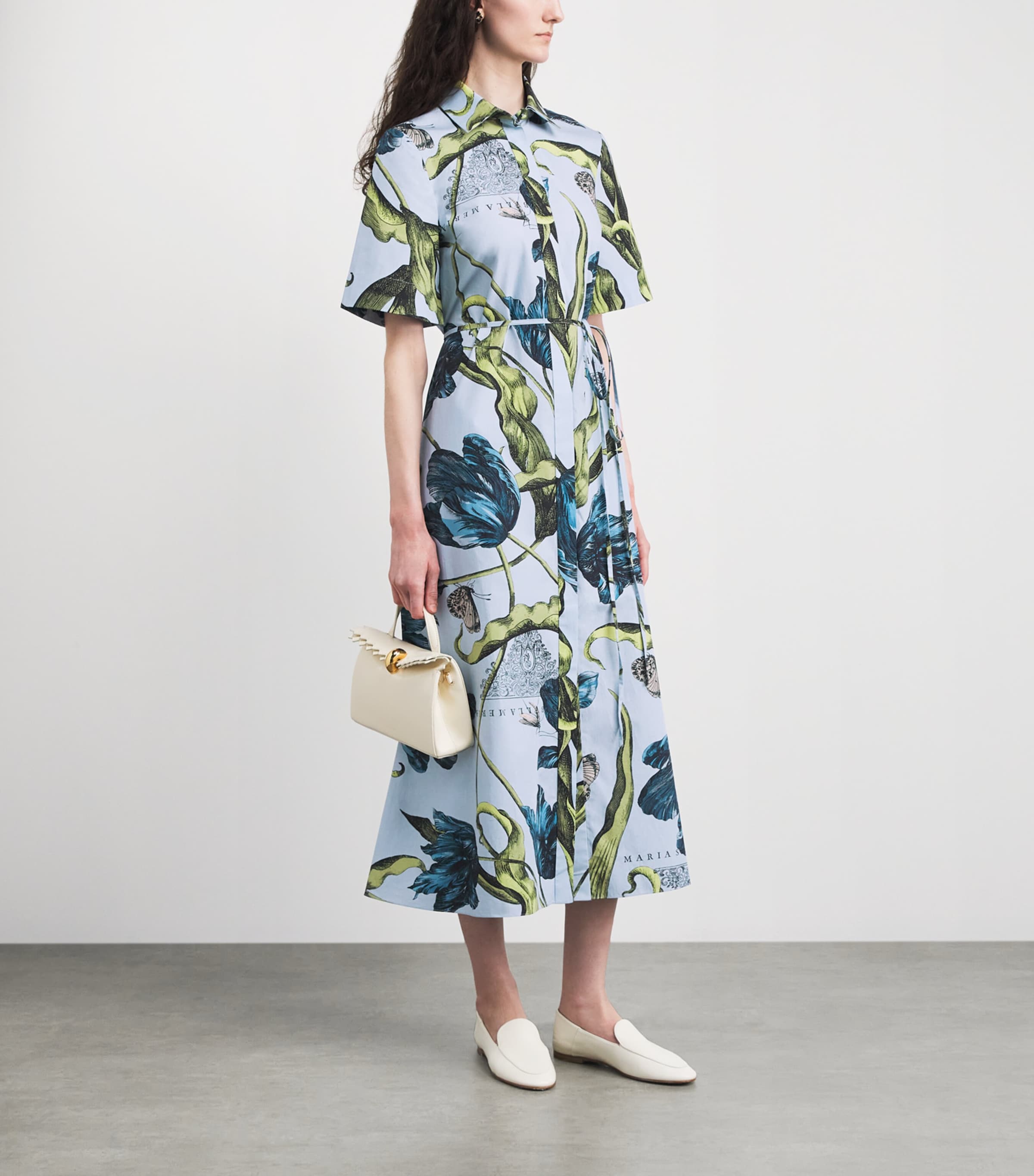 Erdem Womens Floral Belted Midi Shirt Dress Etchd Tulip Pwdr Blu Image 2