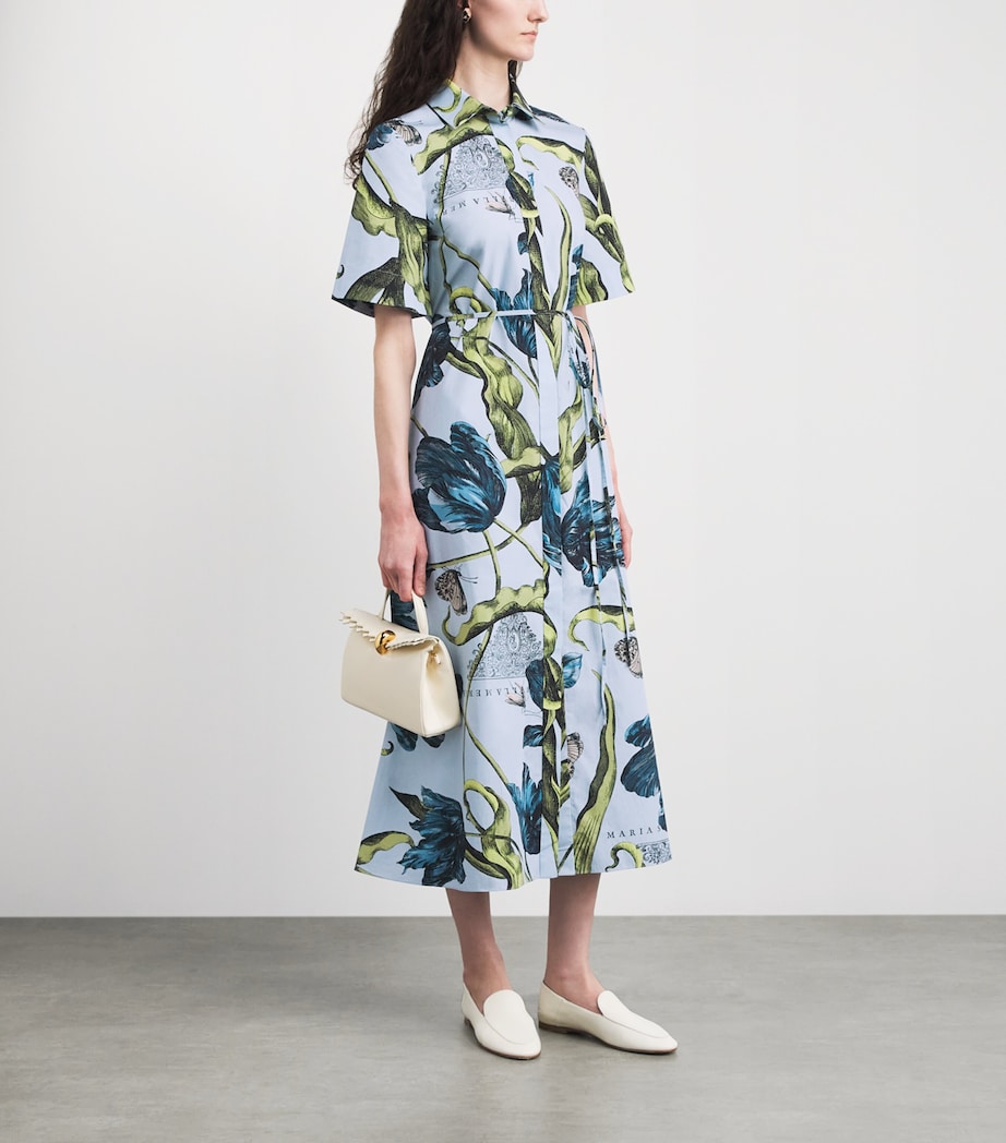 Erdem Womens Floral Belted Midi Shirt Dress Etchd Tulip Pwdr Blu Image 2