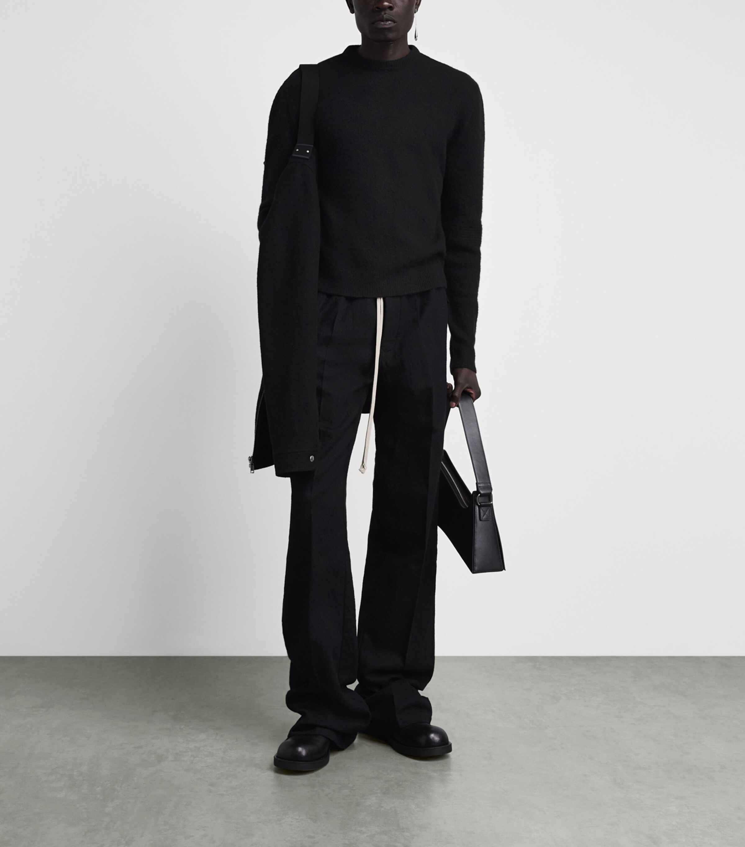 Rick Owens Mens Cashmere-Blend Crew-Neck Sweater Black Image 2