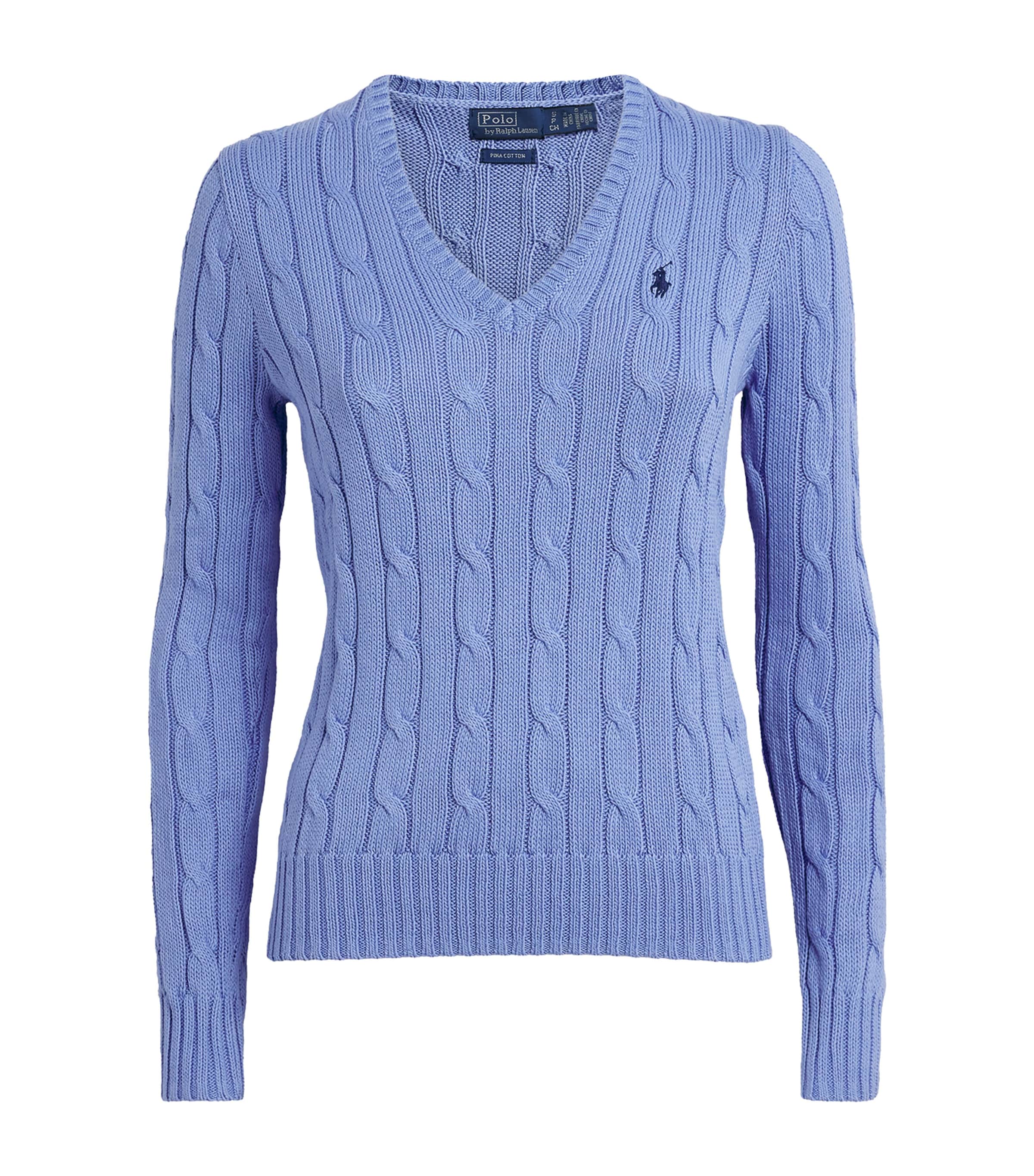 Polo Ralph Lauren Pima Cotton V-neck Julianna Sweater In Blue