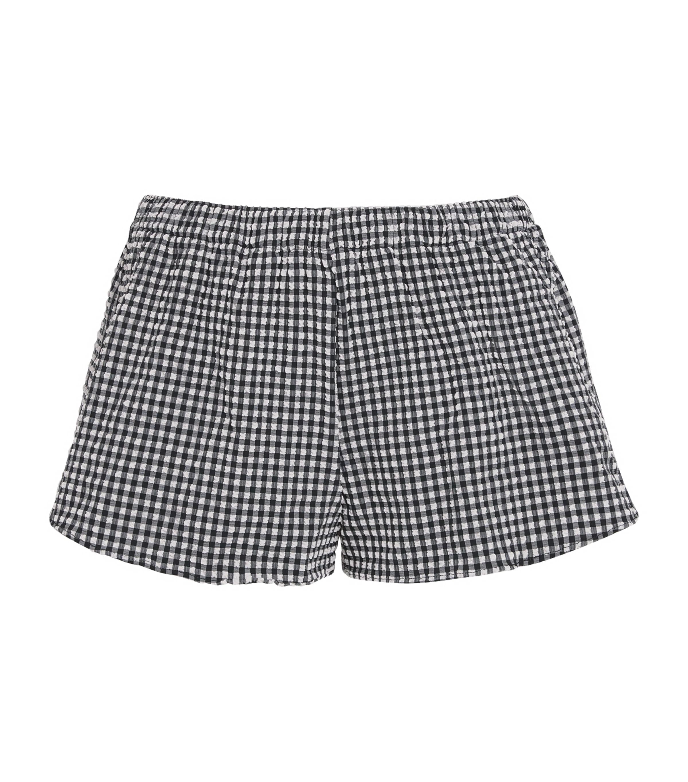 Hunza G Seersucker Gingham Elastic Waistband Shorts