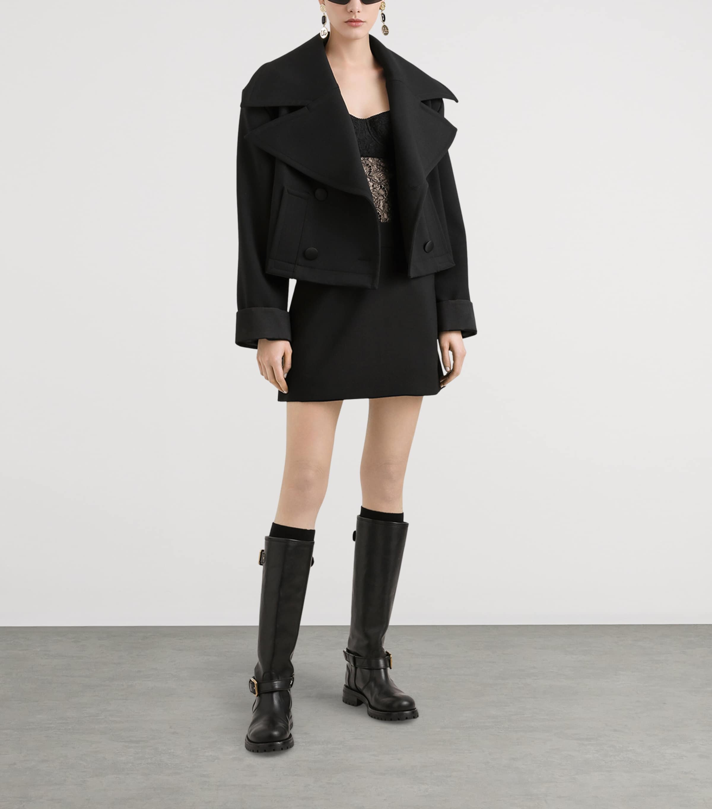 Wool-Blend Basque Skirt N0000-BLACK Image 5