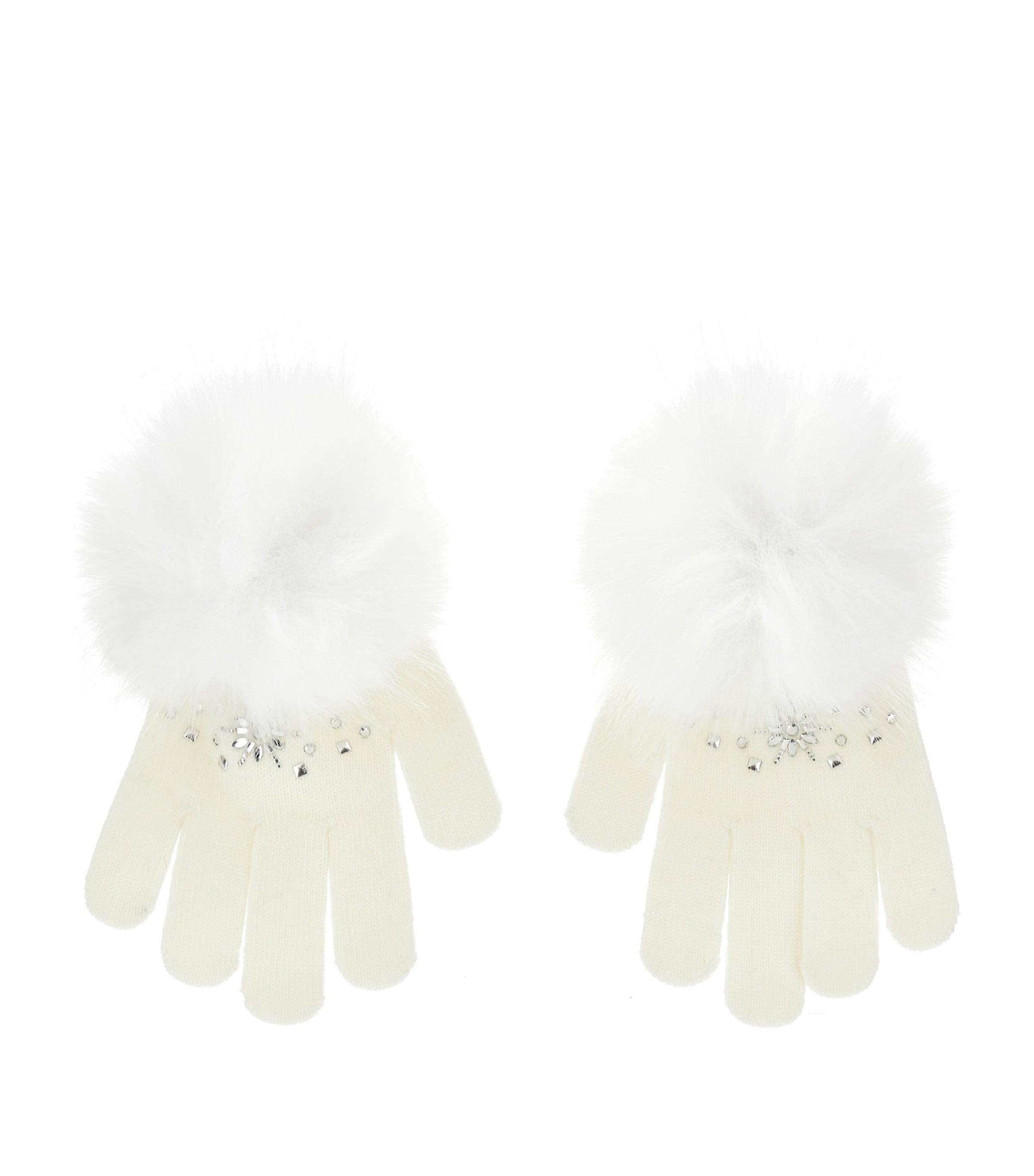 Monnalisa Kids' Pom-pom Rhinestone Gloves In White