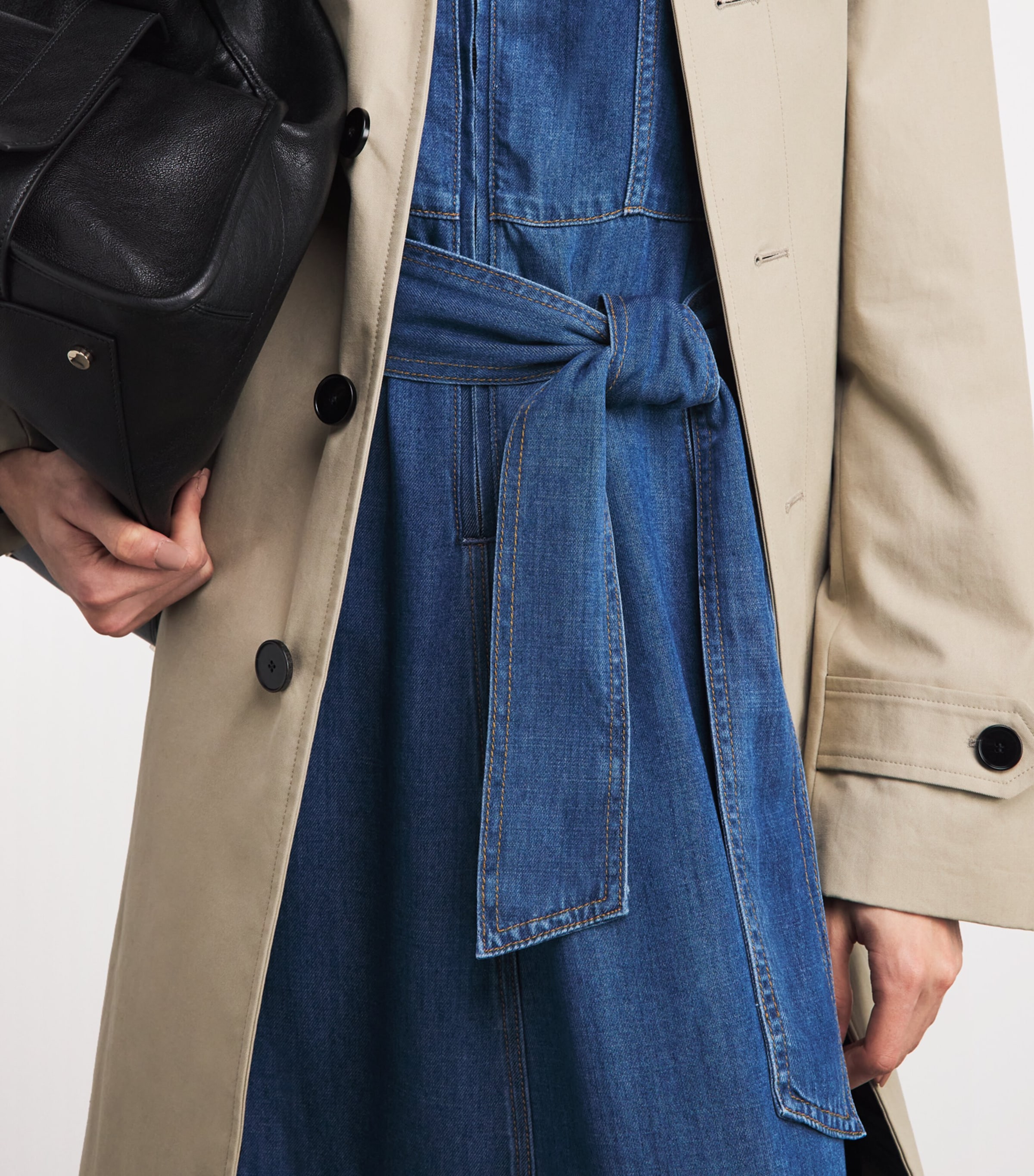 ME+EM Womens Denim Flared Midi Dress Mid Blue Wash Image 3