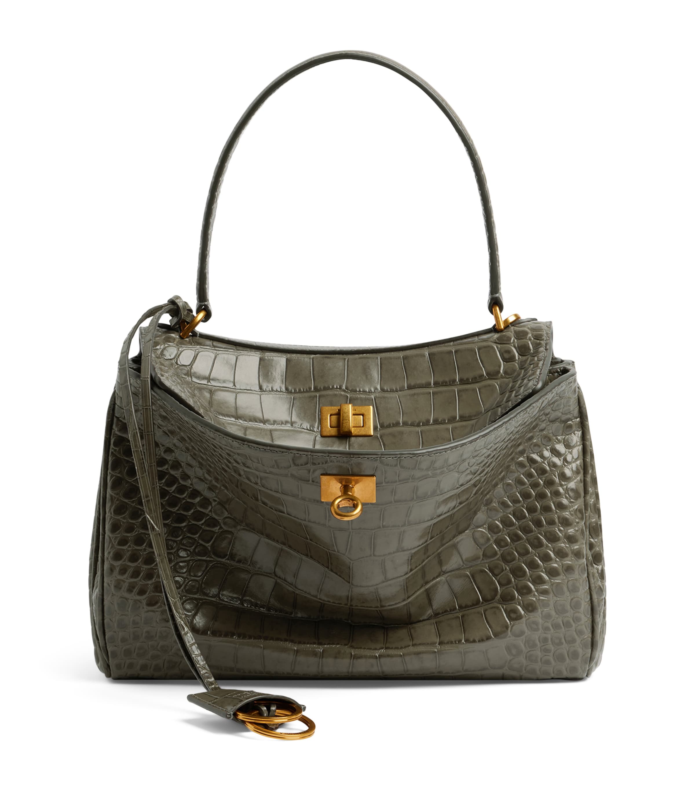 Balenciaga Embossed Leather Rodeo Shoulder Bag In Green