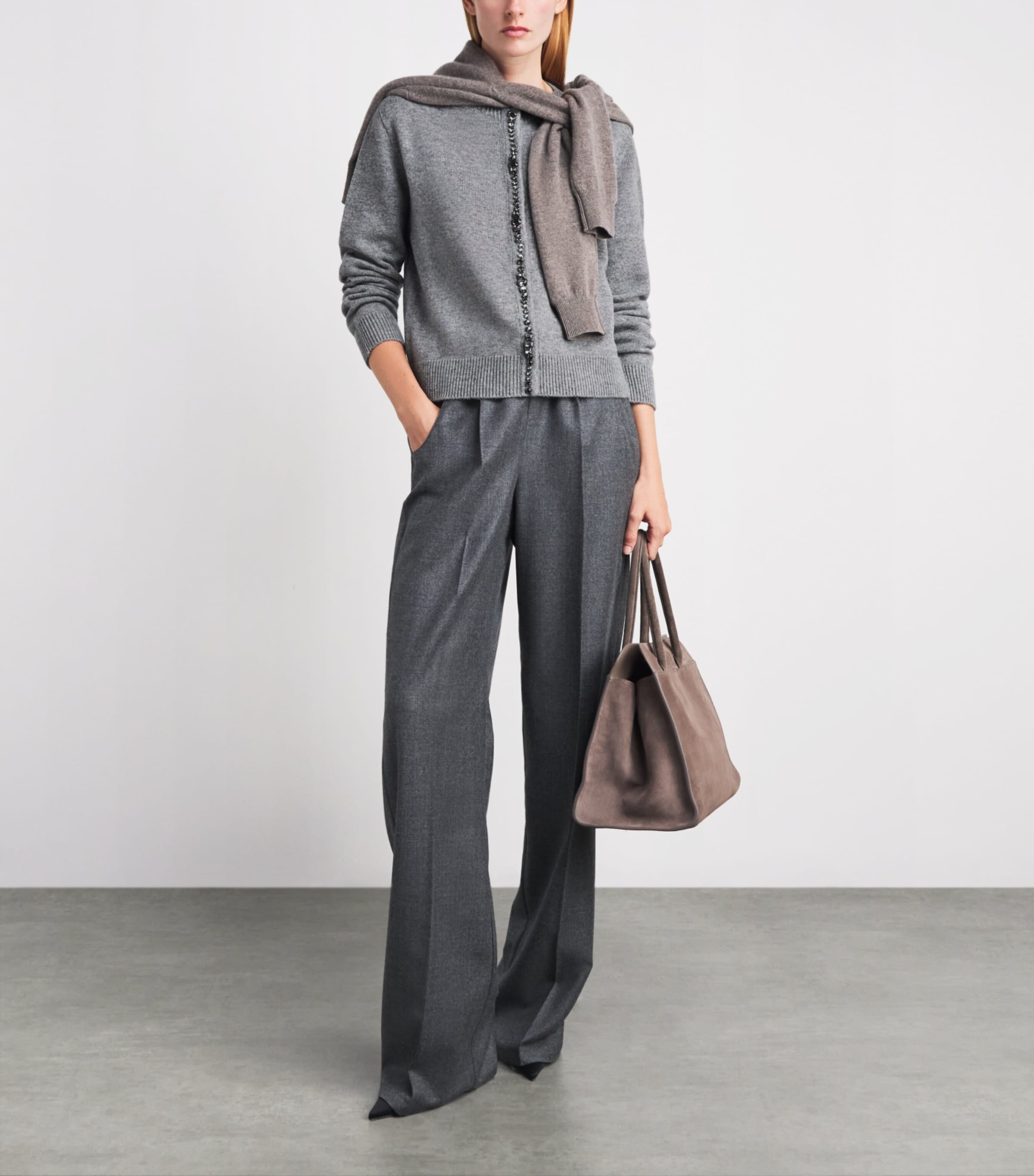 Fabiana Filippi Grey Virgin Wool-Silk-Cashmere Embellished