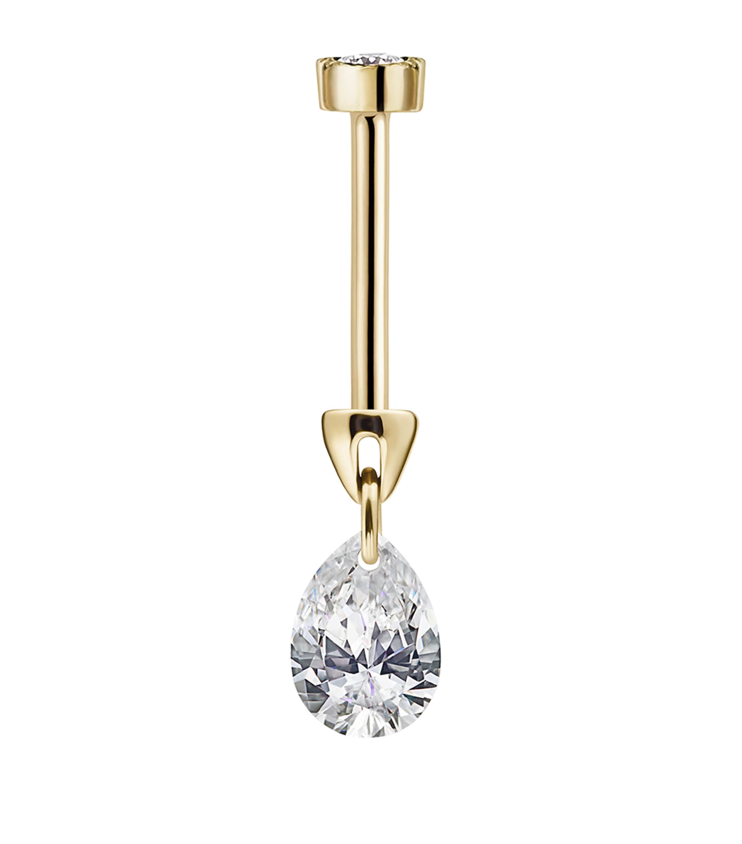 Yellow Gold Floating Pear Diamond Charm Threaded Stud Earring (4mm) YELLOW GOLD Image 5