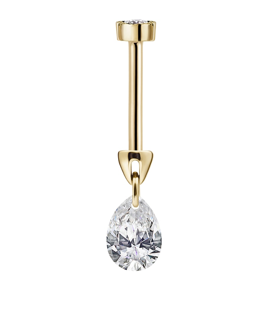 Yellow Gold Floating Pear Diamond Charm Threaded Stud Earring (4mm) YELLOW GOLD Image 5