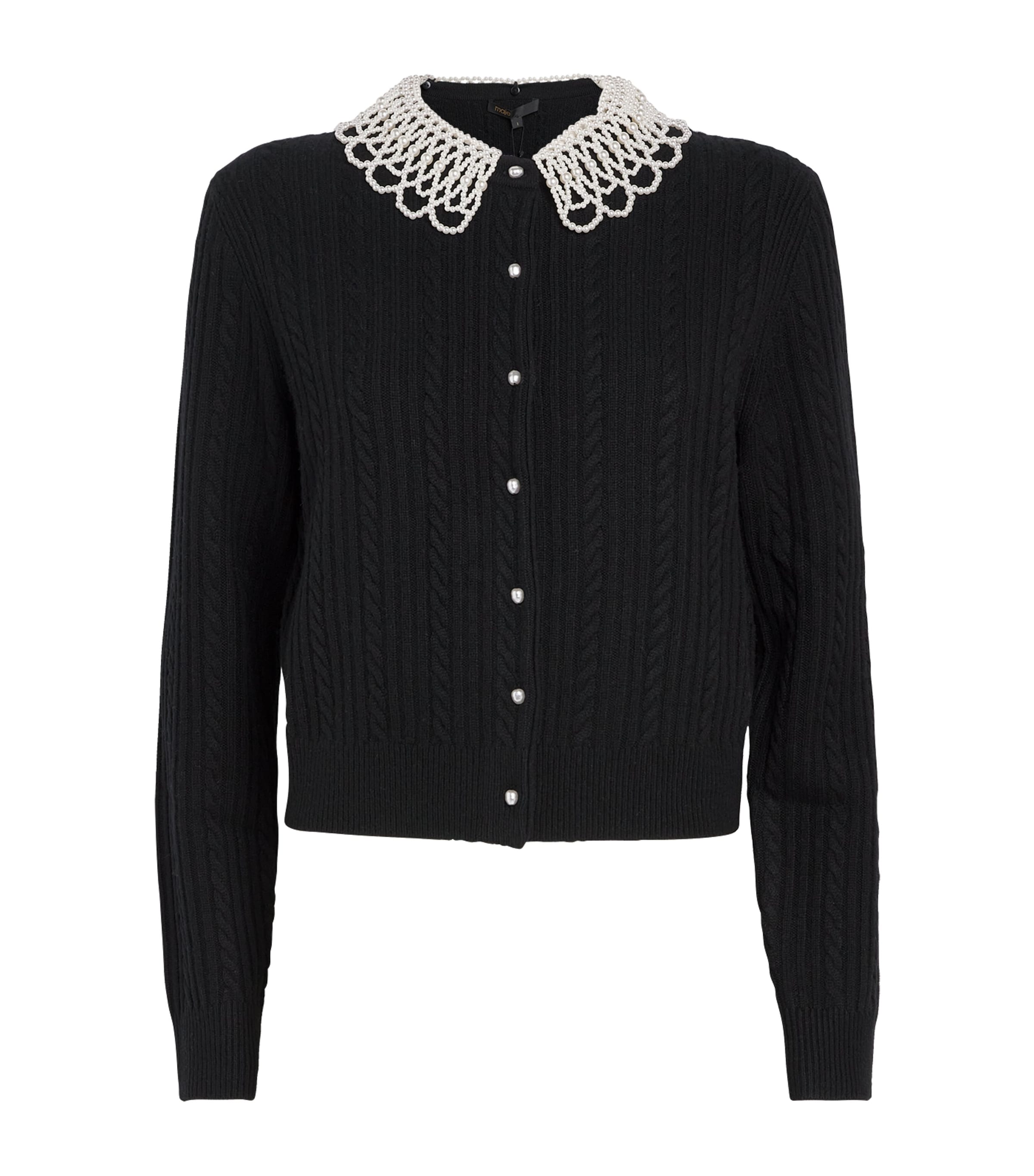 Maje Cardigan With Removable Beaded Collar In Black