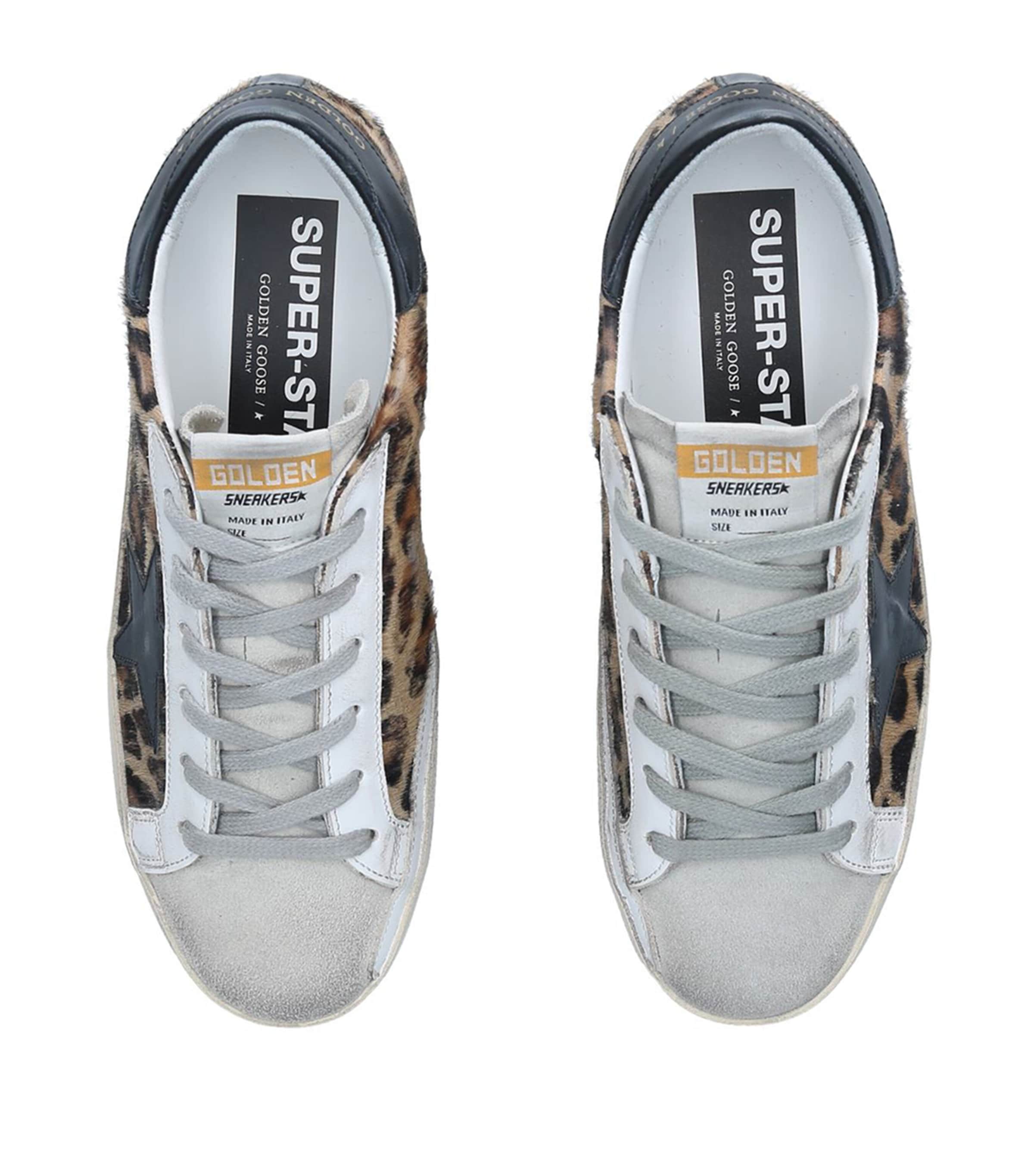 Golden Goose Brown Leather Leopard Print Superstar Sneakers 