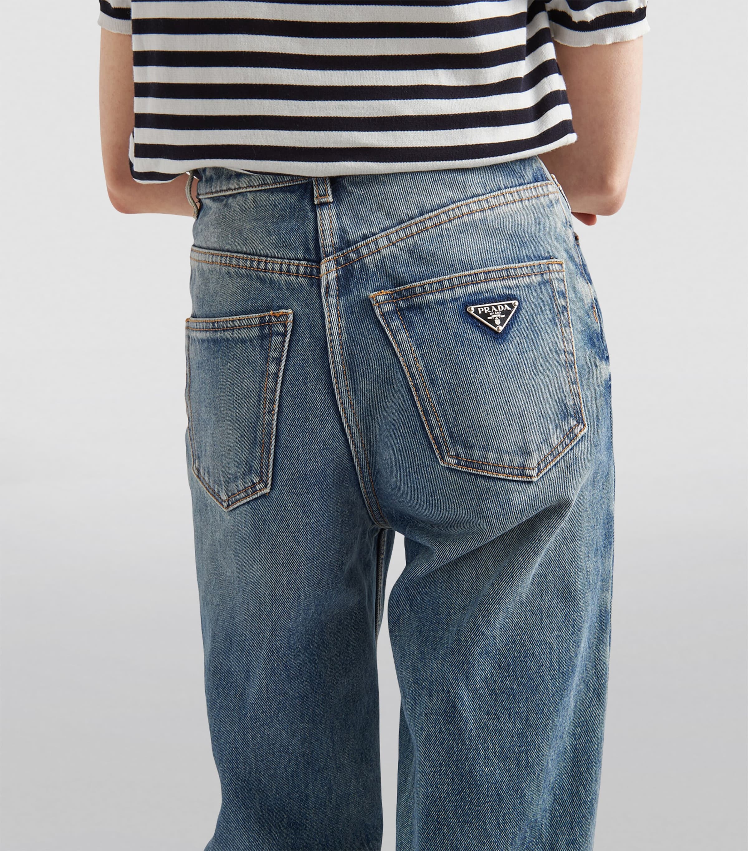 Prada Womens Bleached-Wash High-Rise Boyfriend Jeans Image 5