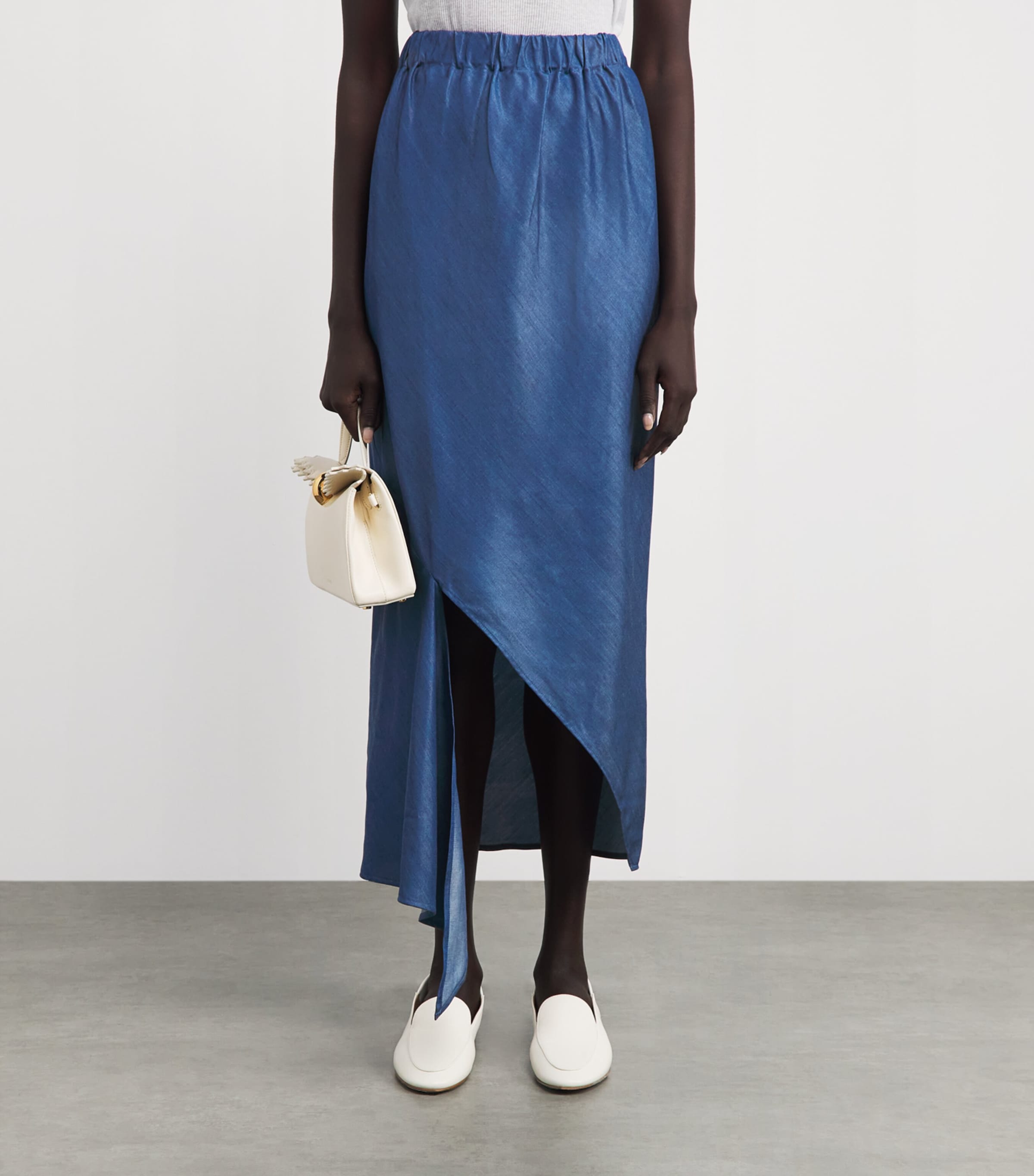 Palmer//Harding Womens Denim Motion Midi Skirt Blue Denim Image 4