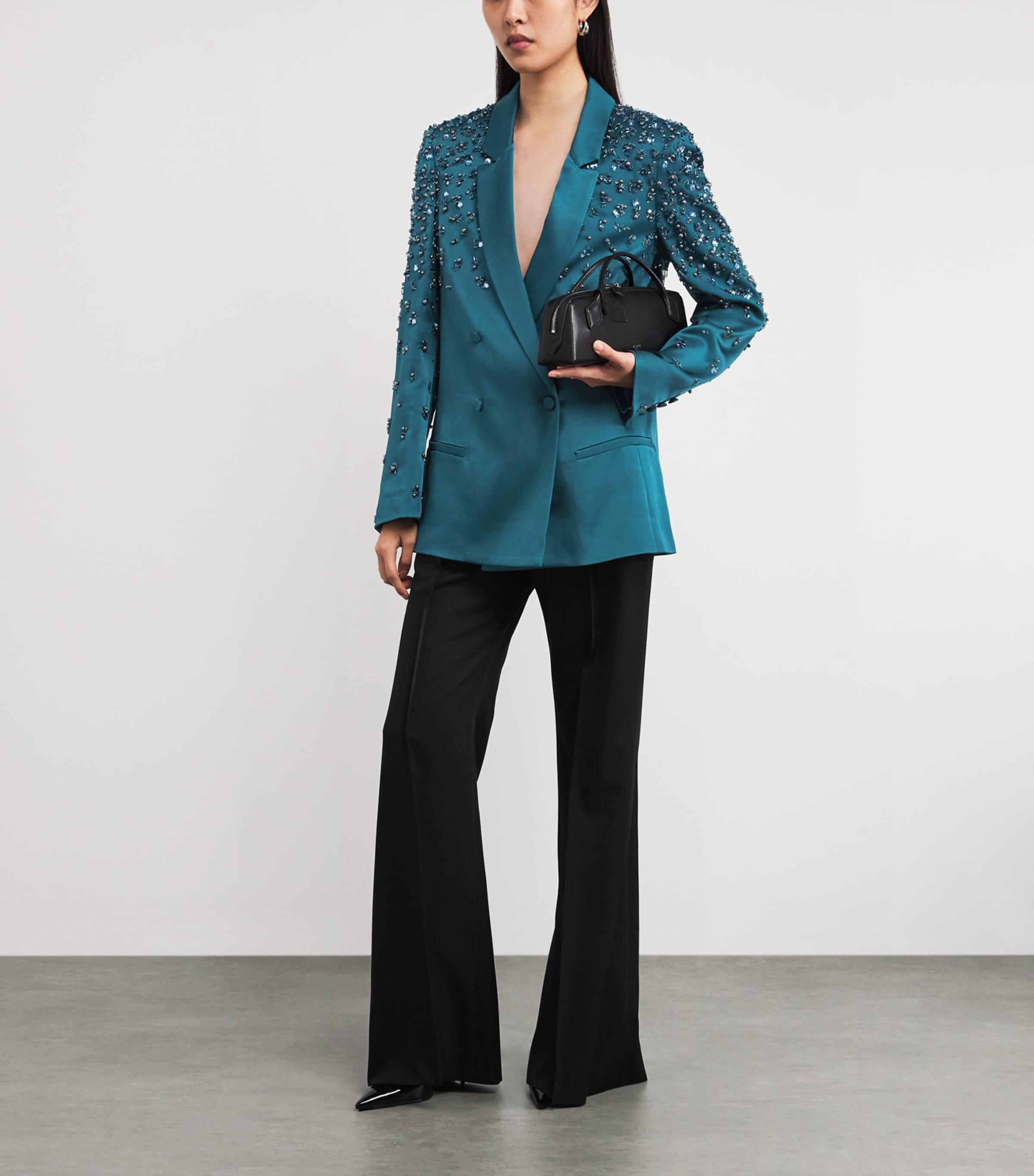 Satin Embellished Blazer DARK TEAL Image 2