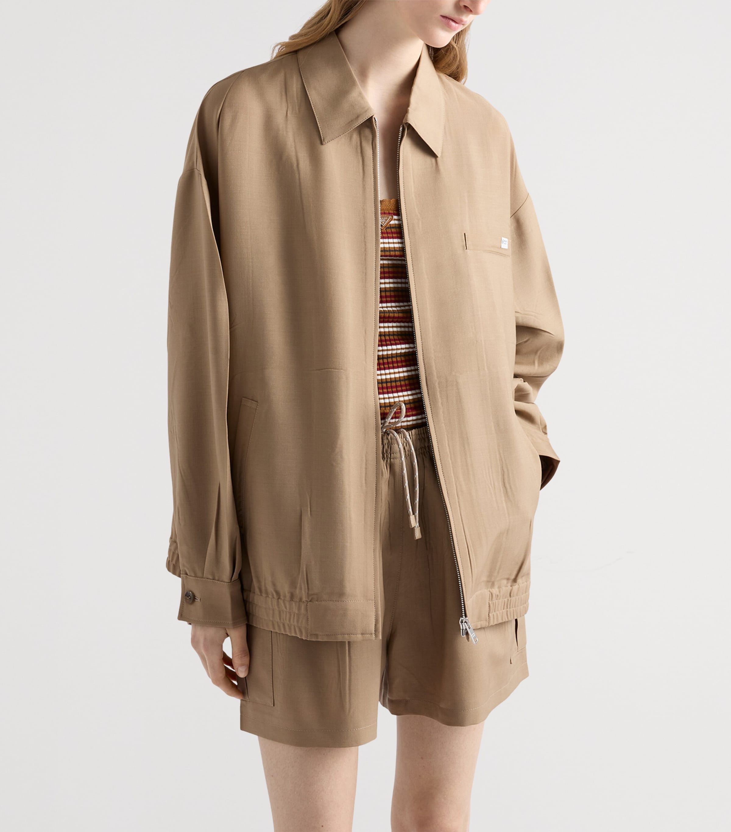 Prada Womens Wool-Mohair Tailored Jacket Brown Image 3