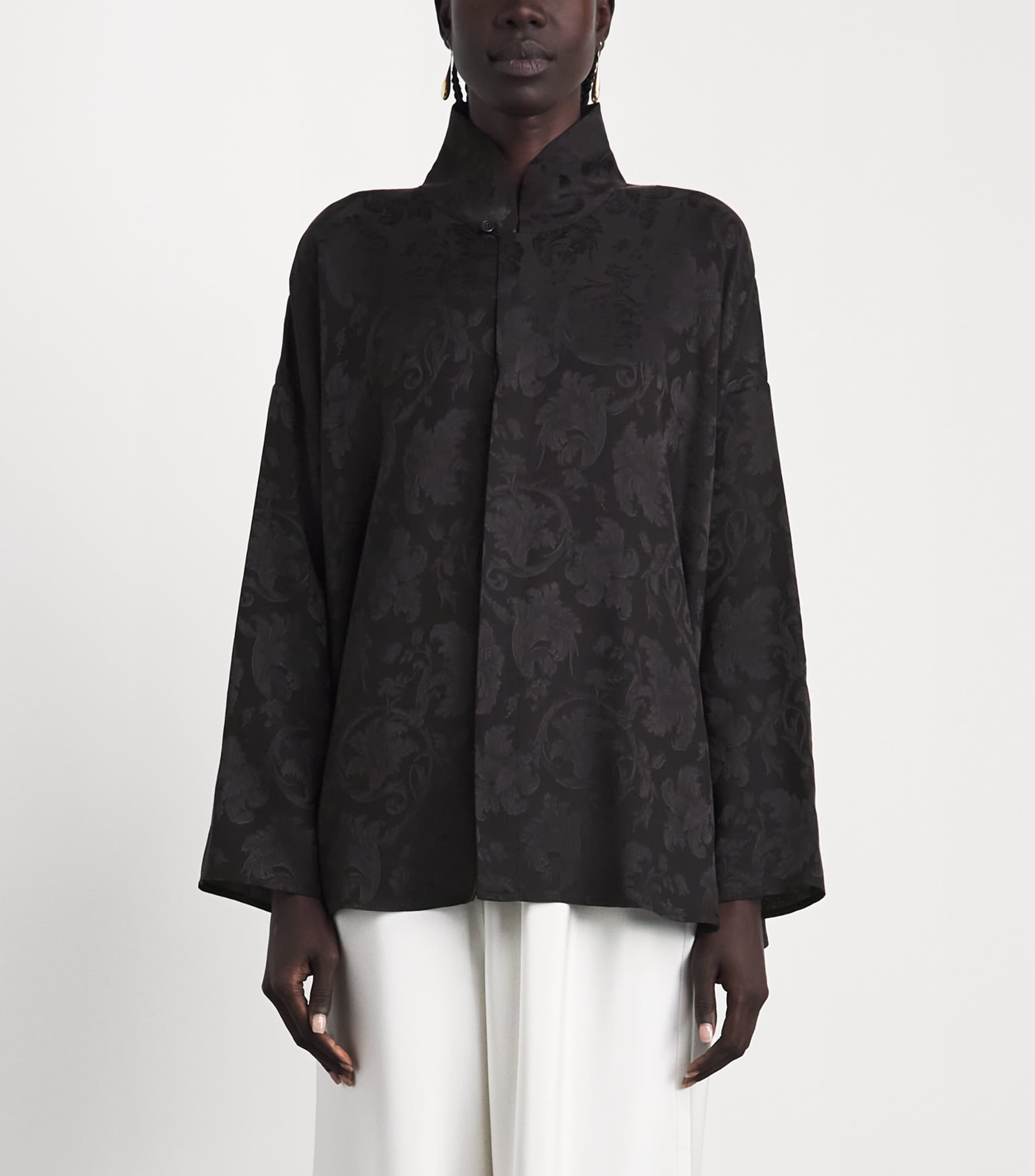 Eskandar Womens Silk Double-Stand Collar Shirt Espresso Image 4