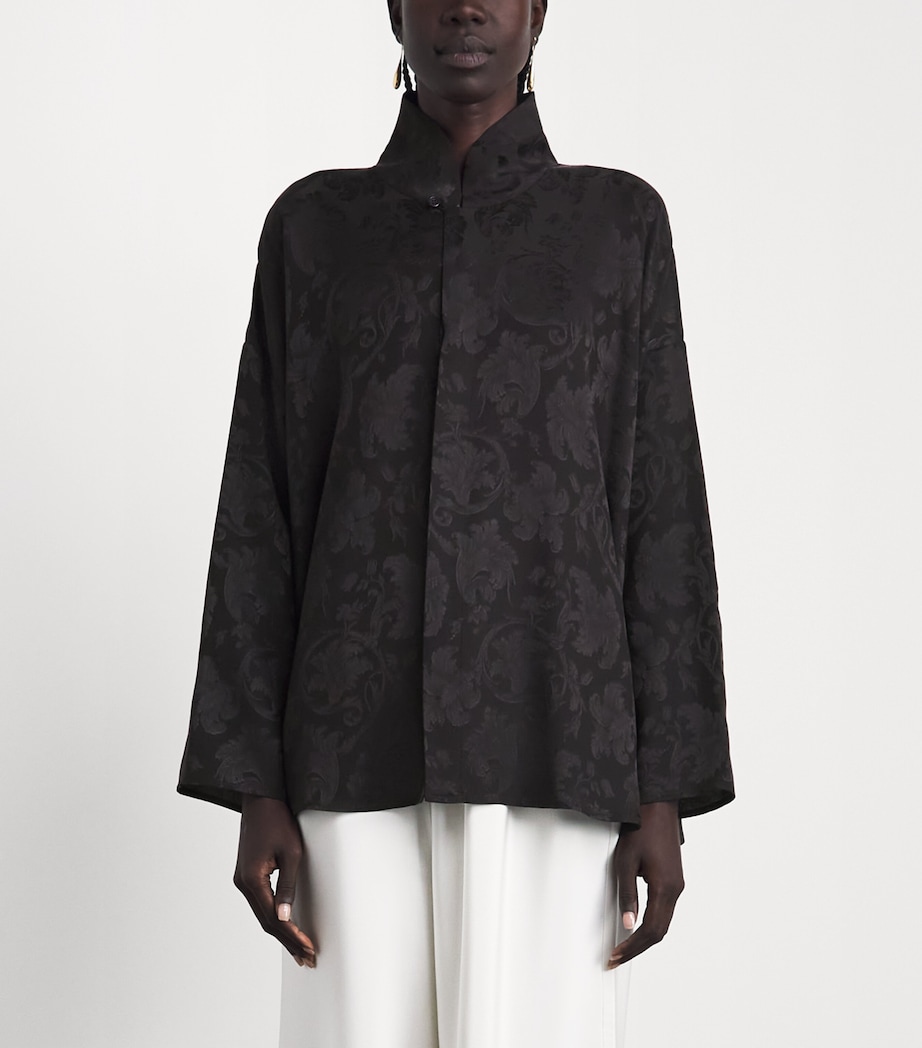 Eskandar Womens Silk Double-Stand Collar Shirt Espresso Image 4