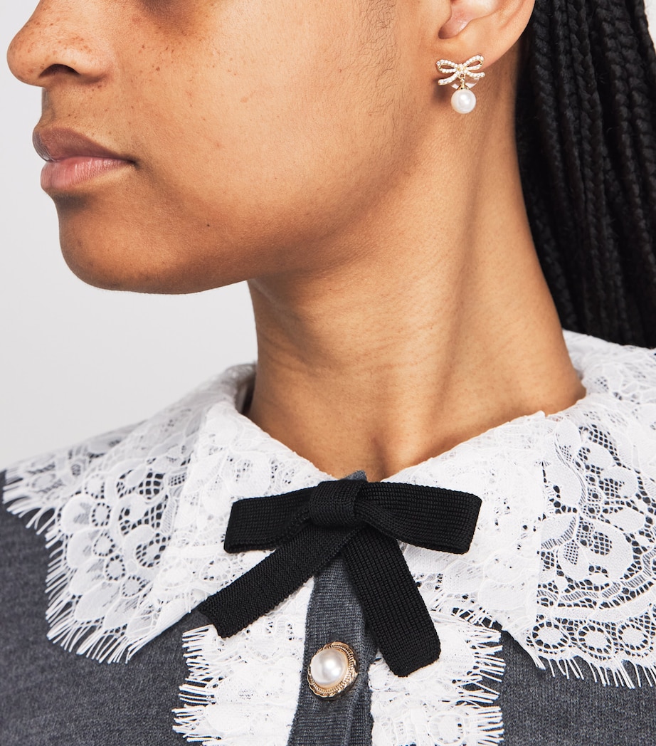 Self-Portrait Crystal and Faux Pearl Bow Stud Earrings Gold Image 2