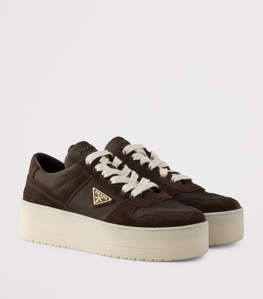 Prada Womens Suede and Re-Nylon Downtown Bold Sneakers Brown Image 2