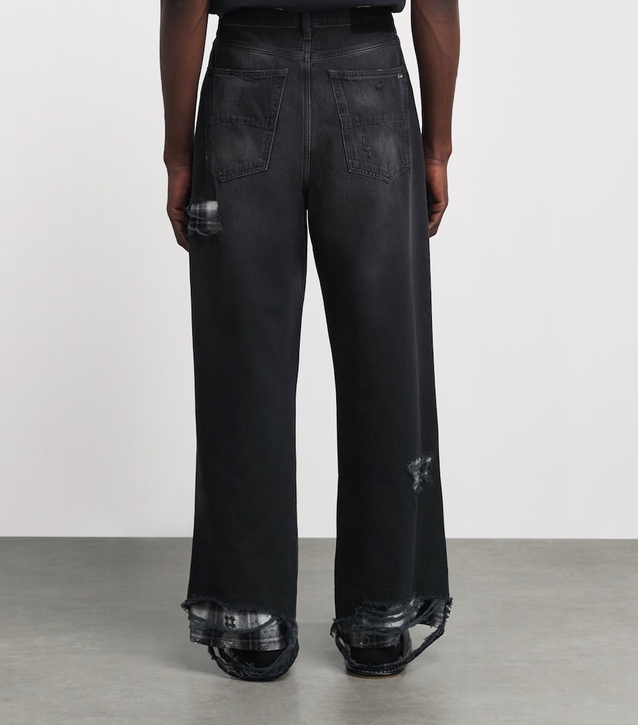 AMIRI Mens Flannel Repair Wide-Leg Jeans Steel Black Image 4