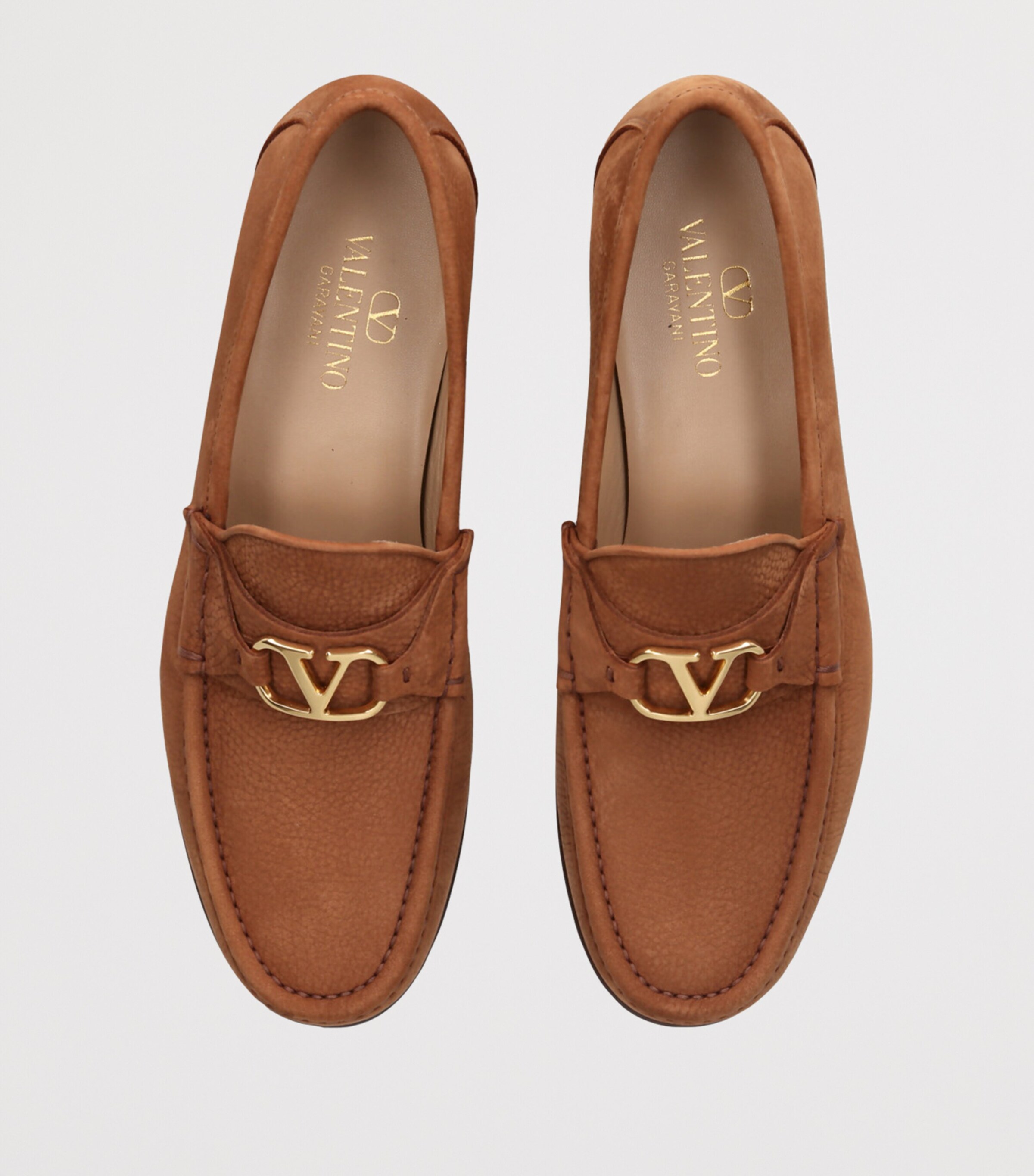 Valentino Garavani Mens Nubuck Leather VLogo Loafers Tan Image 4