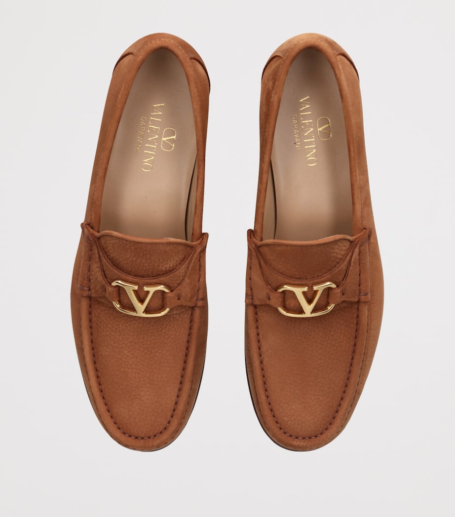 Valentino Garavani Mens Nubuck Leather VLogo Loafers Tan Image 4