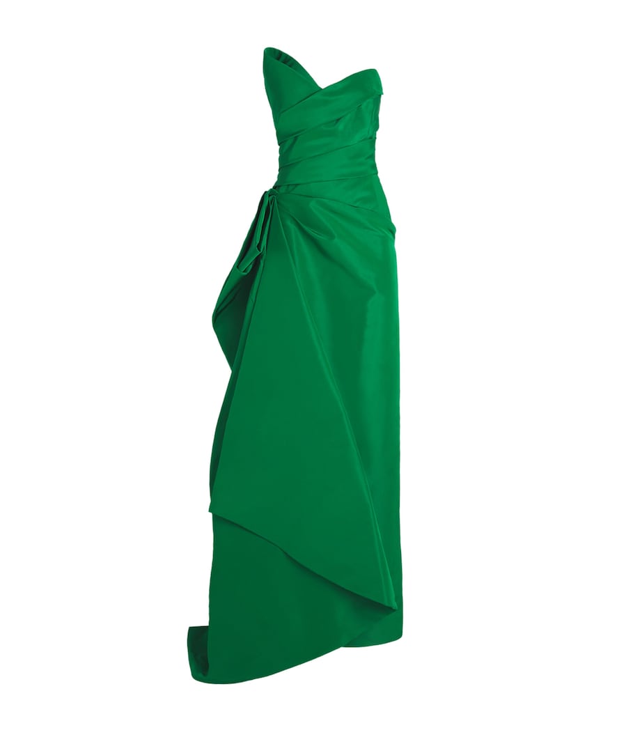 Monique Lhuillier Womens Silk Asymmetric Draped Column Gown Grass Image 1