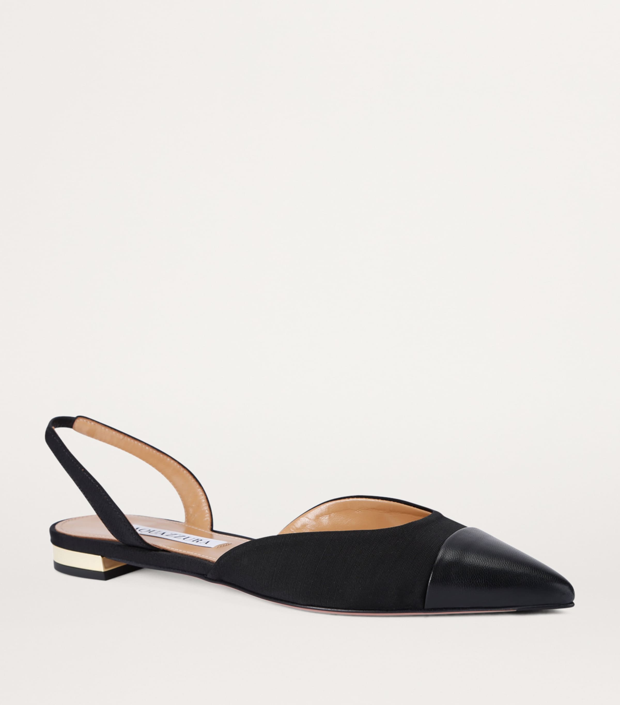 Aquazzura Leather-Trim Milanese Slingback Flats Black Image 3