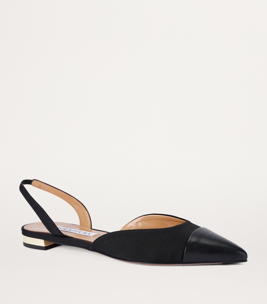 Aquazzura Leather-Trim Milanese Slingback Flats Black Image 3