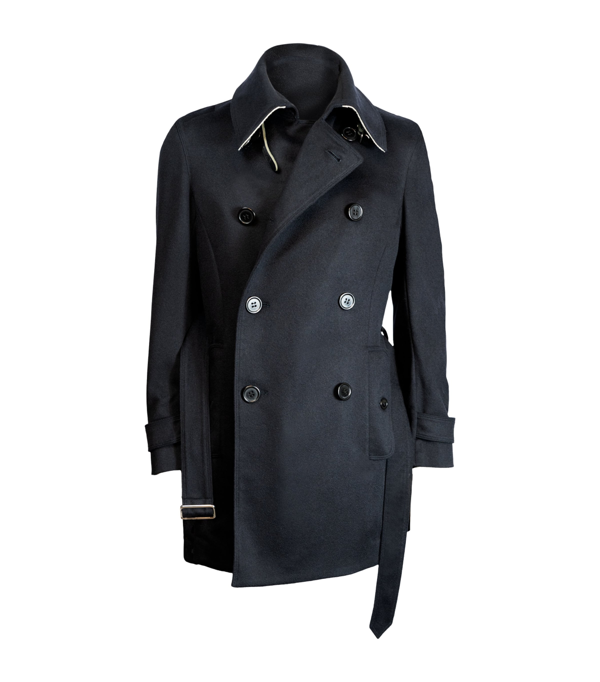 Alan Scott Mens Cashmere-Blend Trench Coat Navy Image 1