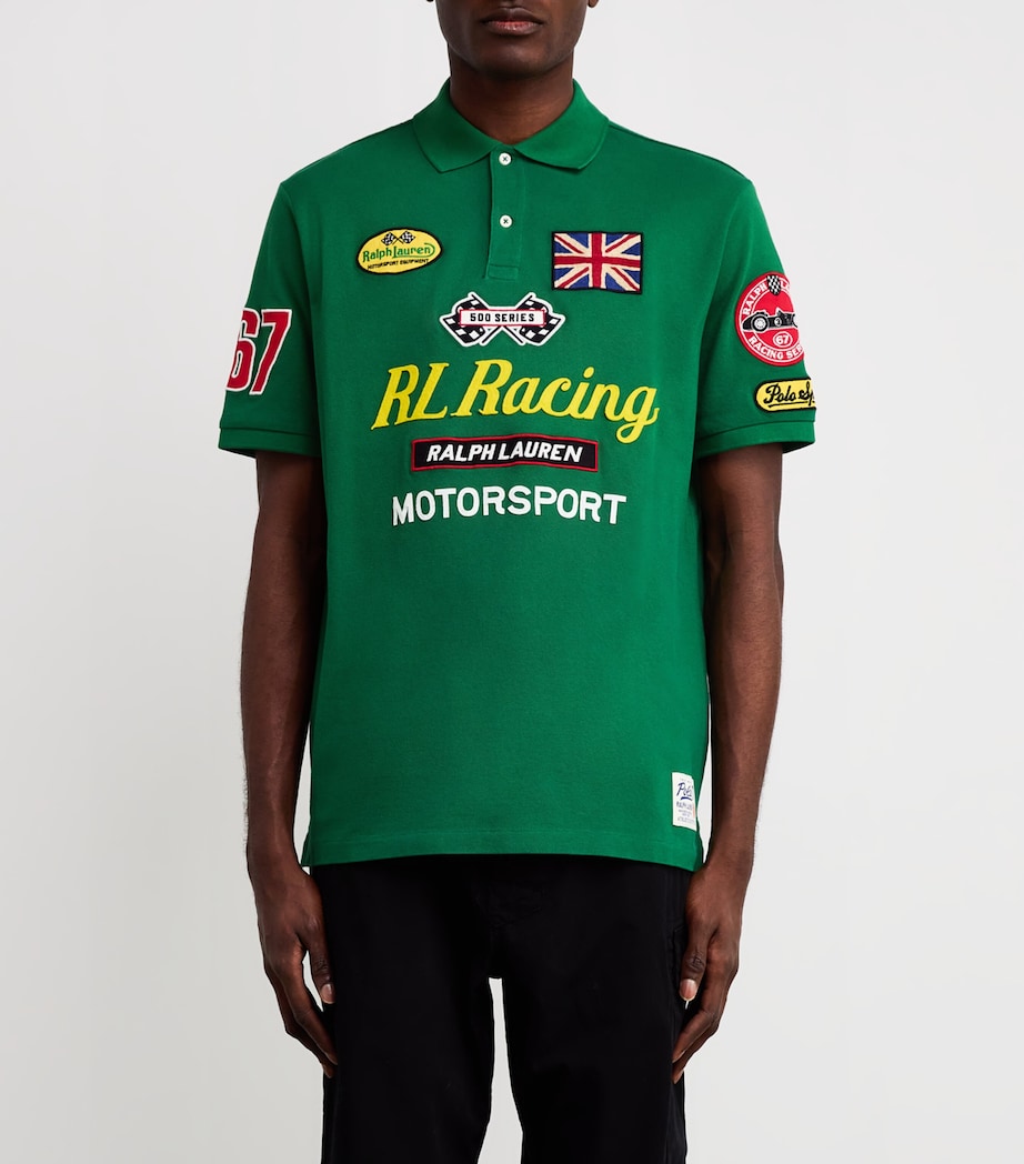 Cotton Racing Polo Shirt GREEN Image 3