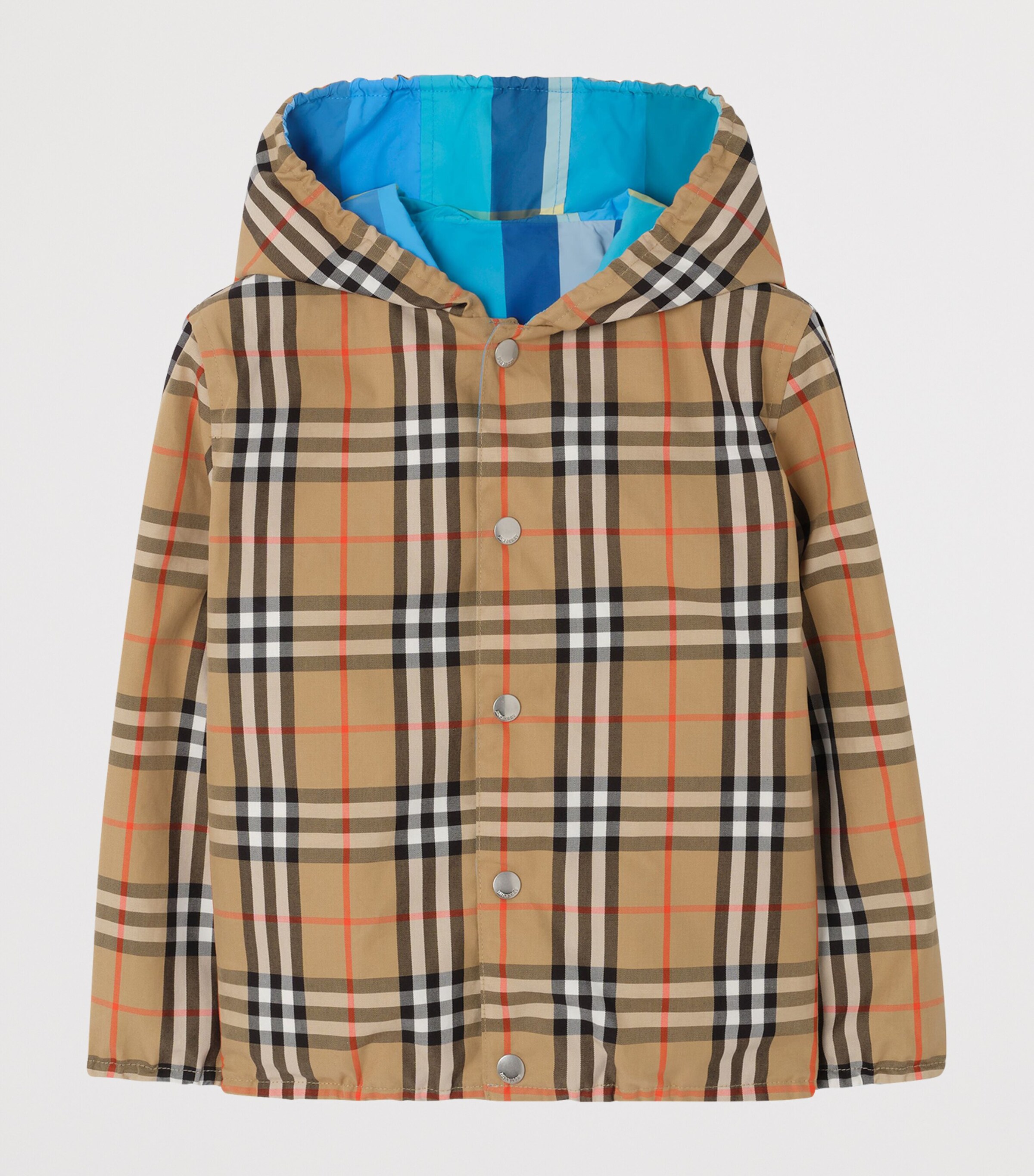 Burberry Kids Reversible Check Hooded Jacket (14 Years) Bright Turquoise Chk Image 3