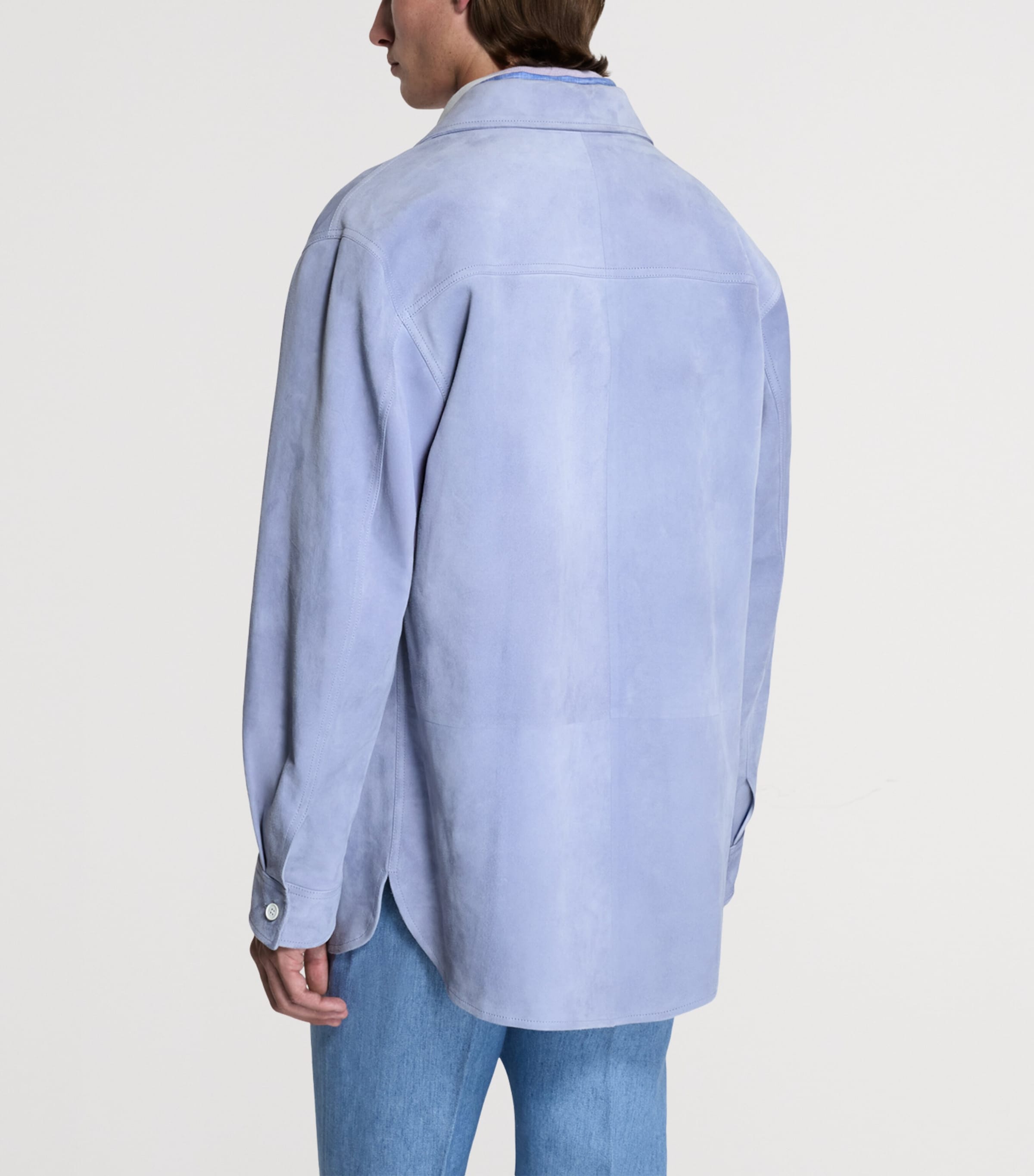 Dunhill Mens Suede Overshirt Lilac Image 3