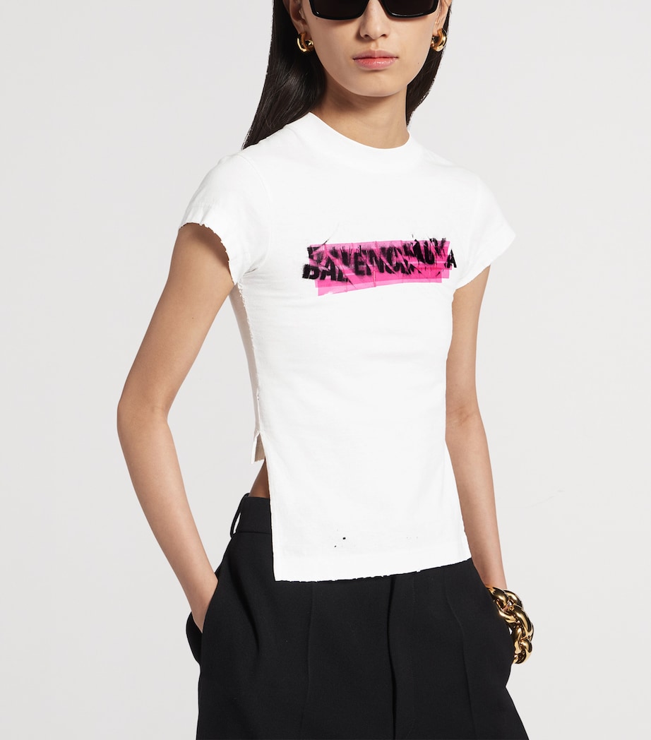 Balenciaga Womens Cotton Spray-Logo Chopped T-Shirt Image 5