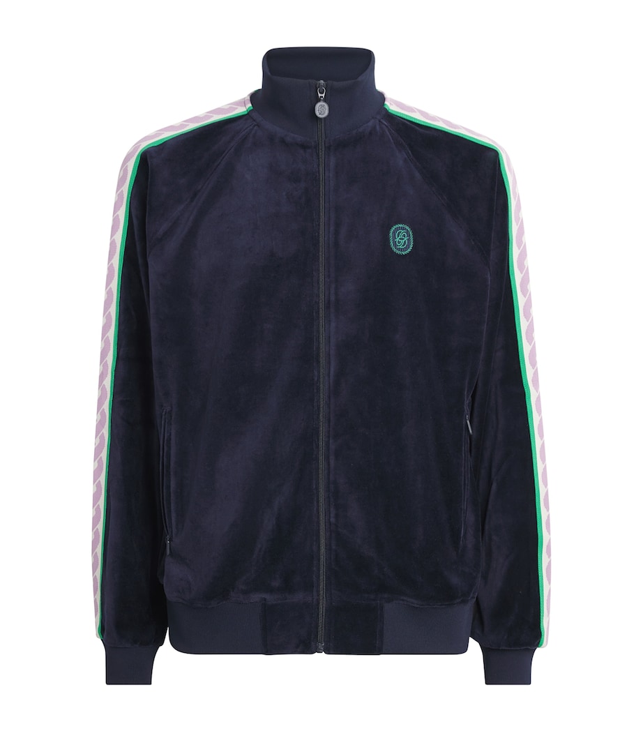 Drôle de Monsieur Mens Velour Embroidered Track Jacket Navy Image 1