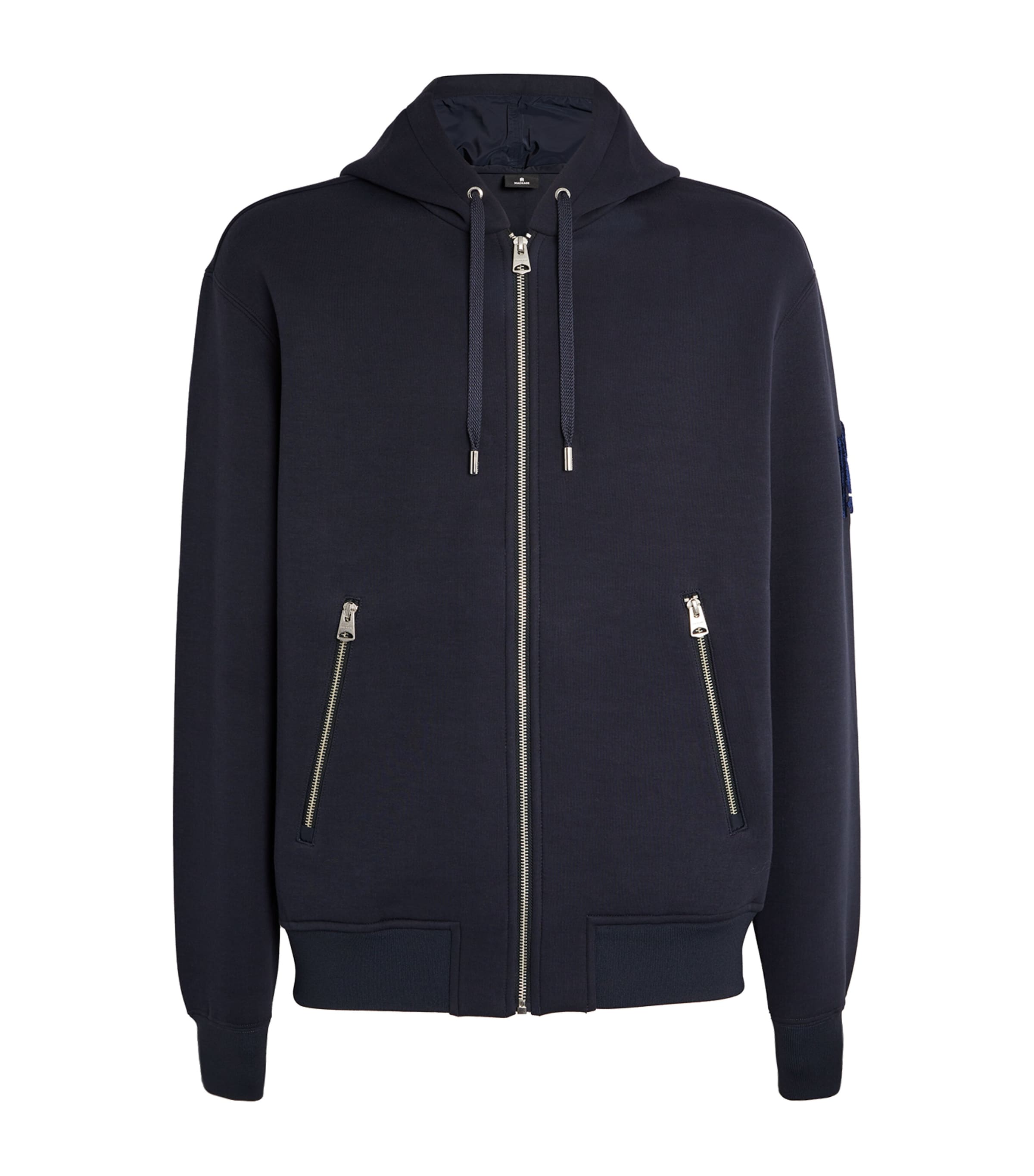 Shop Mackage Logo-patch Zip-front Hoodie In Navy