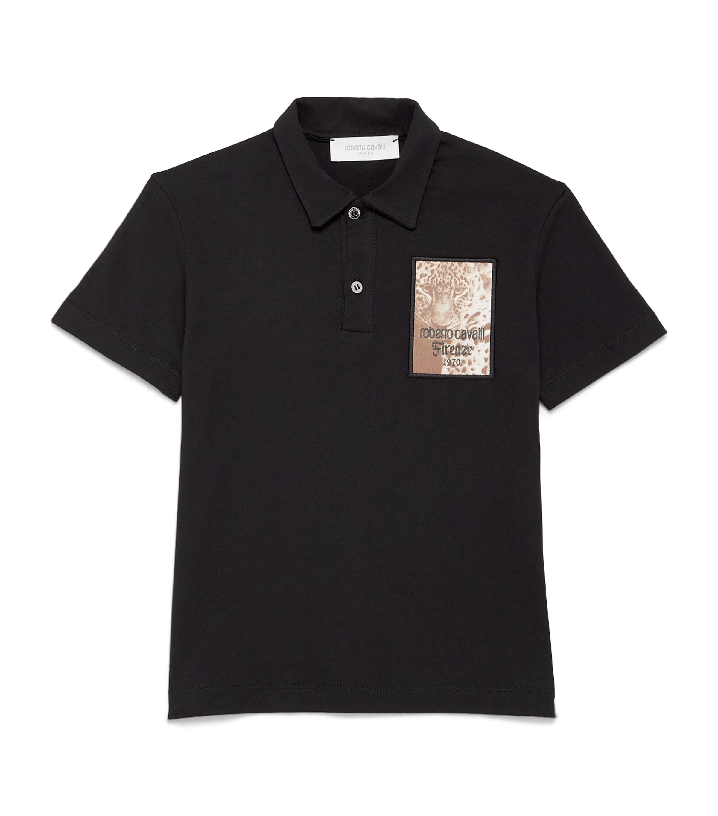 Shop Roberto Cavalli Junior Cotton Leopard Patch Polo Shirt In Black