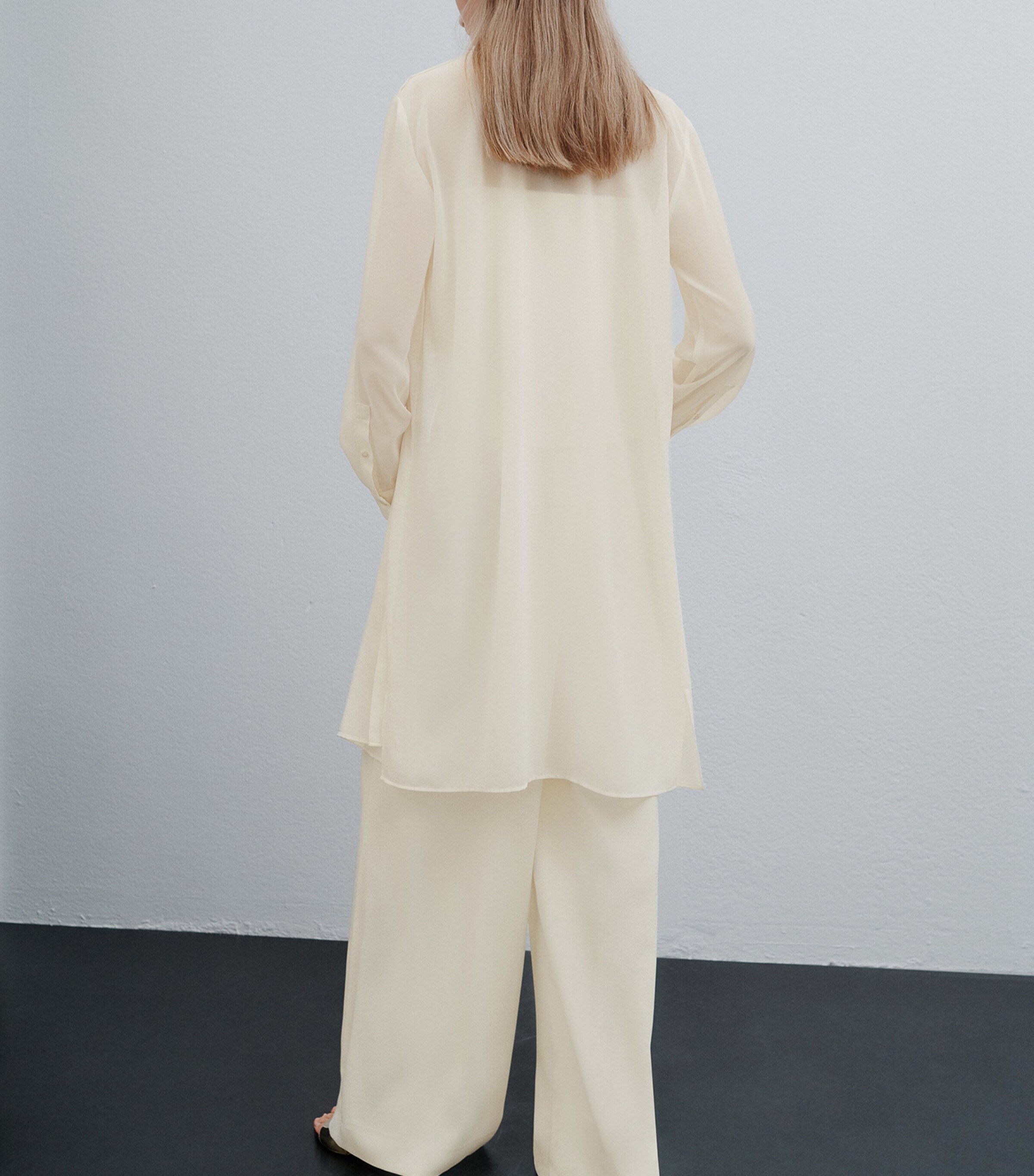 Marella Womens Long Georgette Shirt Wool White Image 3