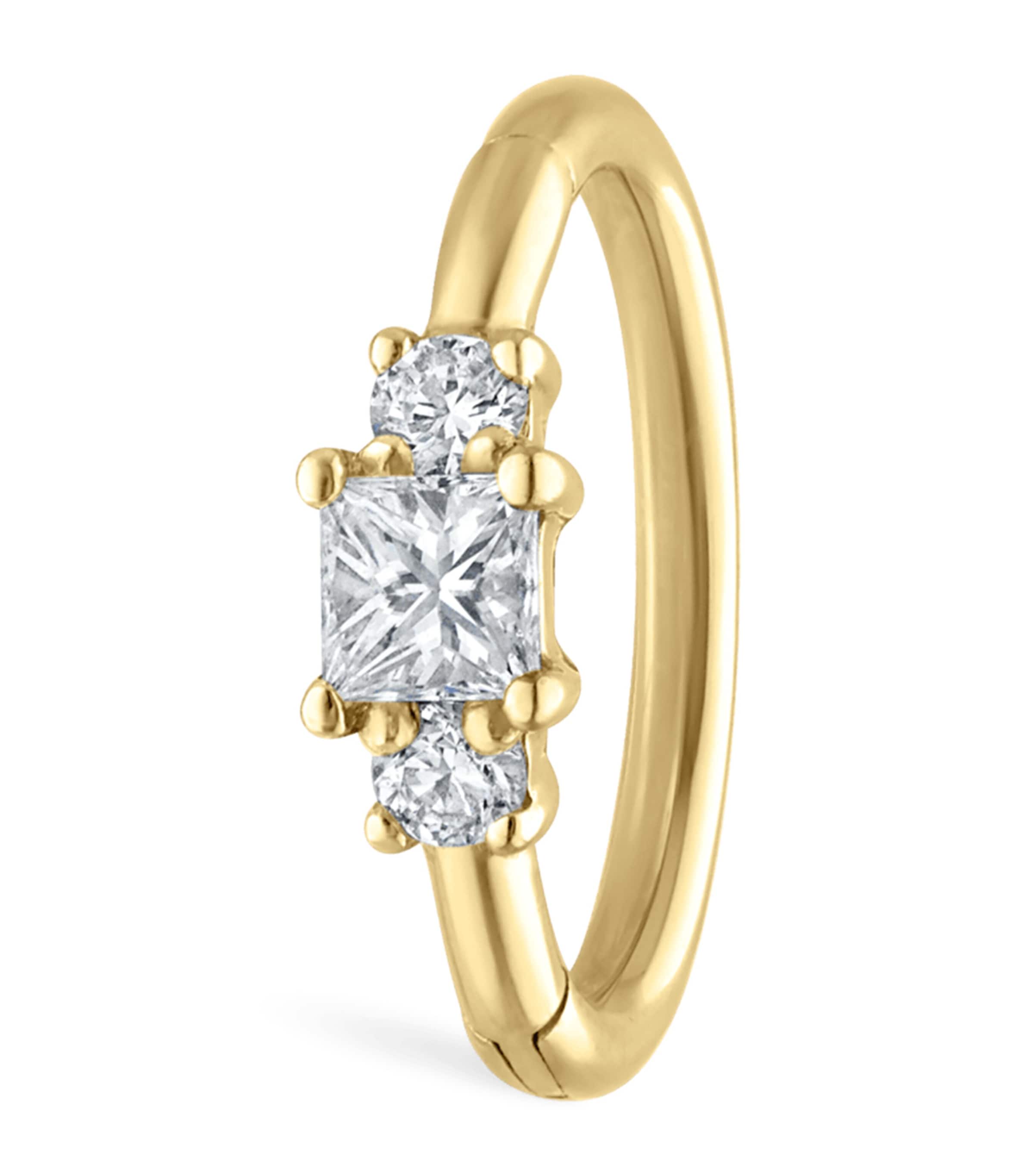 Maria Tash Diamond Princess Single Hoop Earring (8mm) Yellow Gold