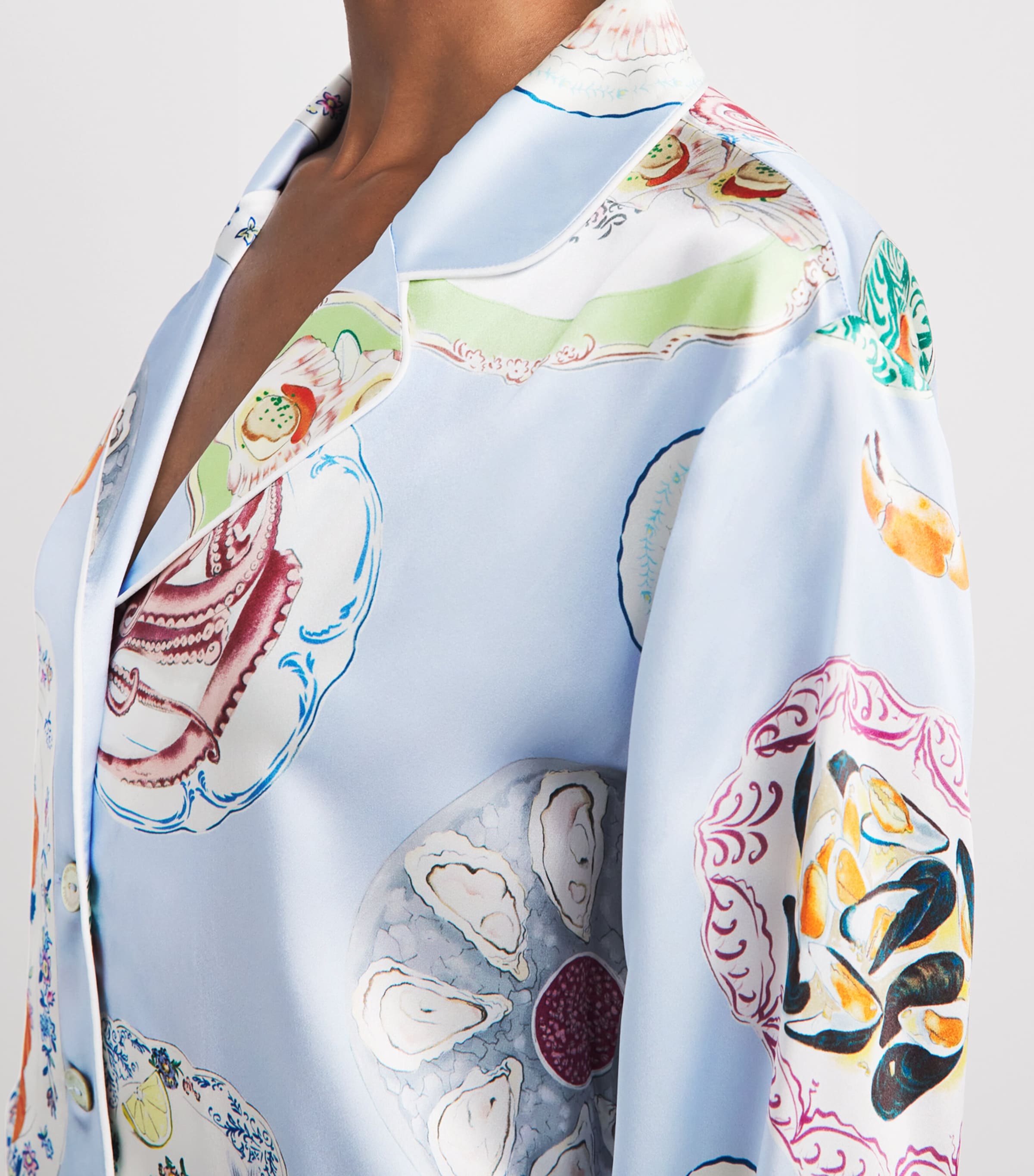 Olivia von Halle Womens Silk Seafood Lila Pyjama Set Cadiz Image 3