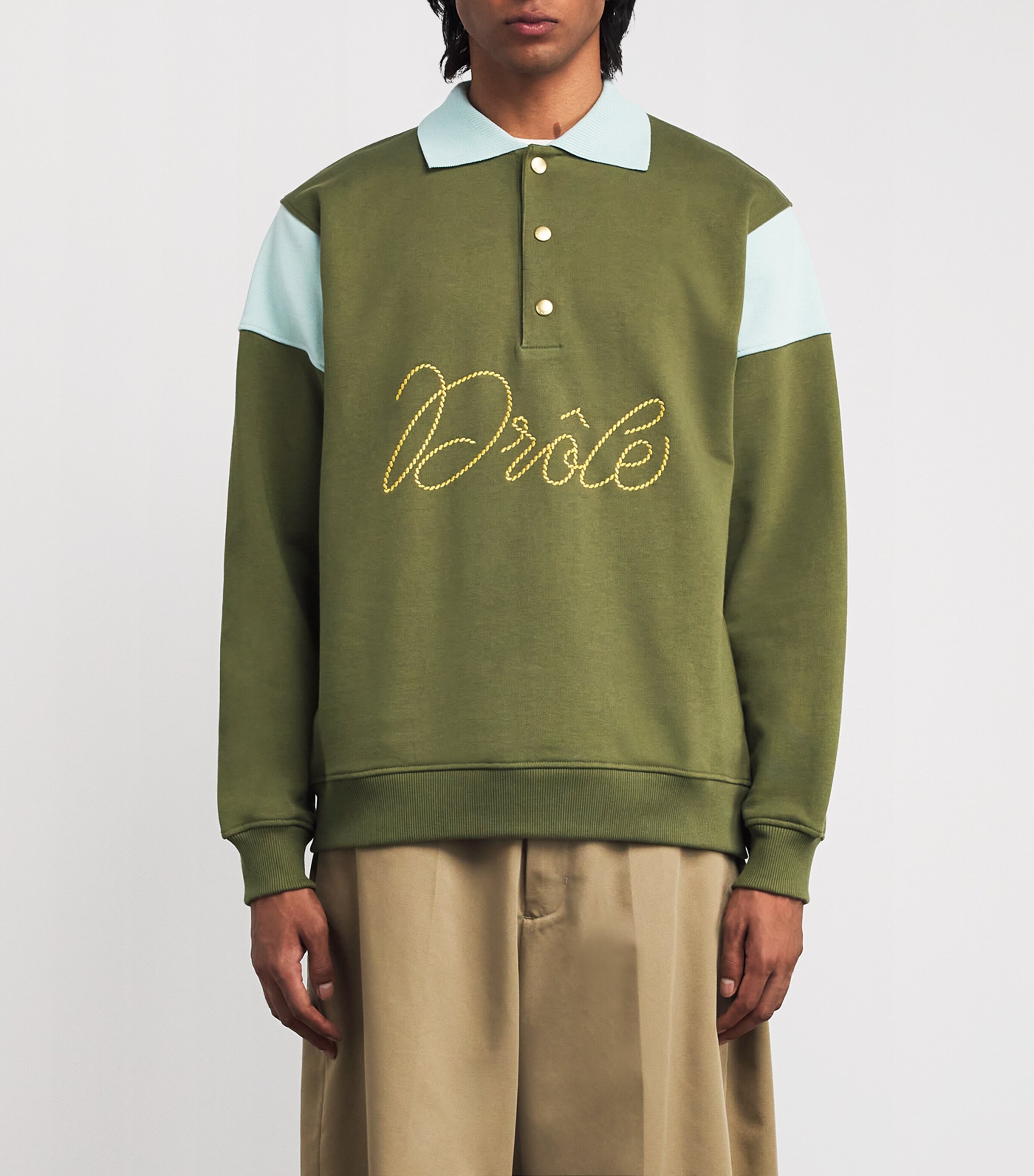 Drôle De Monsieur Mens Logo Rugby Sweatshirt Light Kaki Image 3