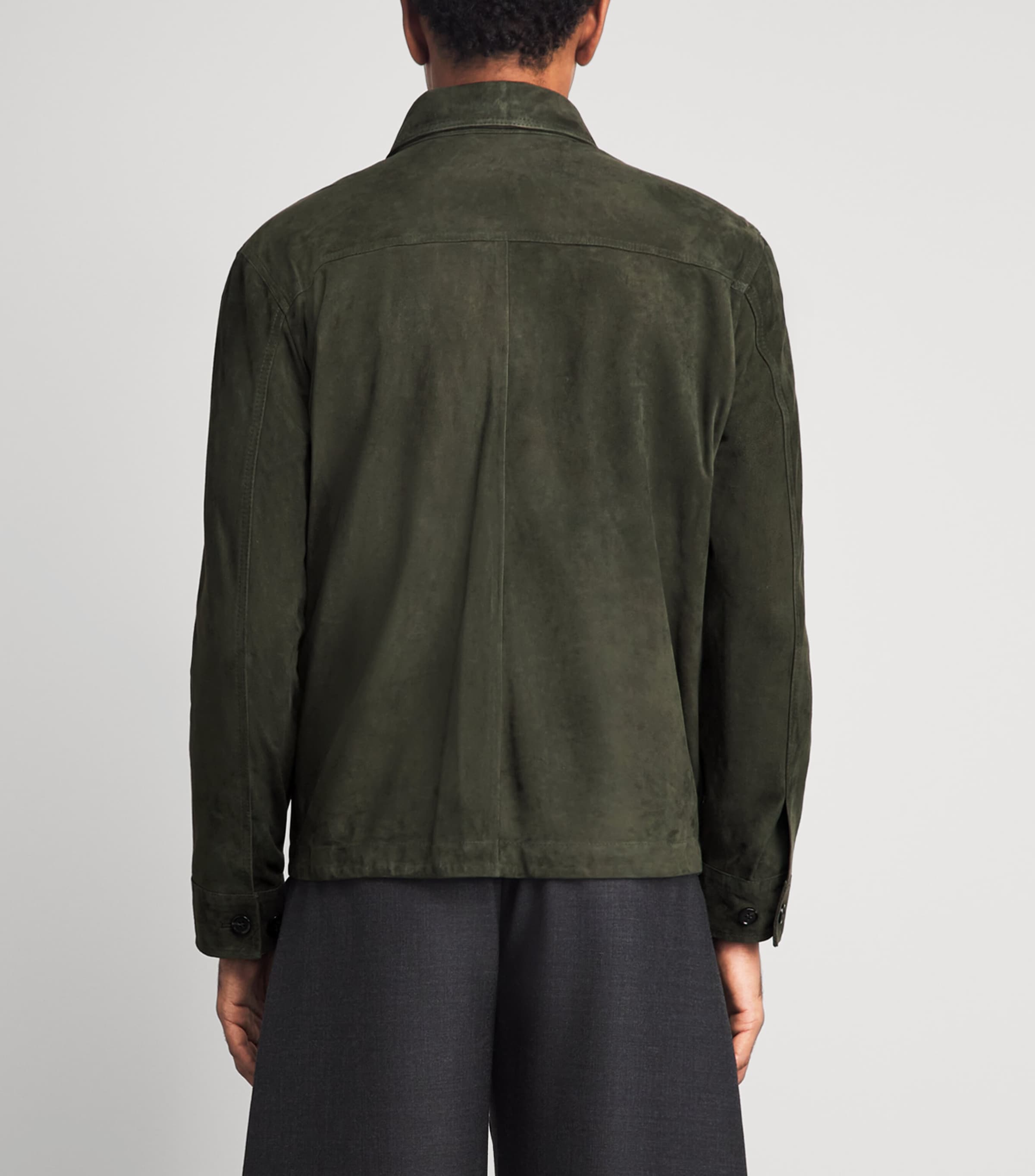 Arma Mens Lamb Suede Mex Overshirt Dark Green Image 5