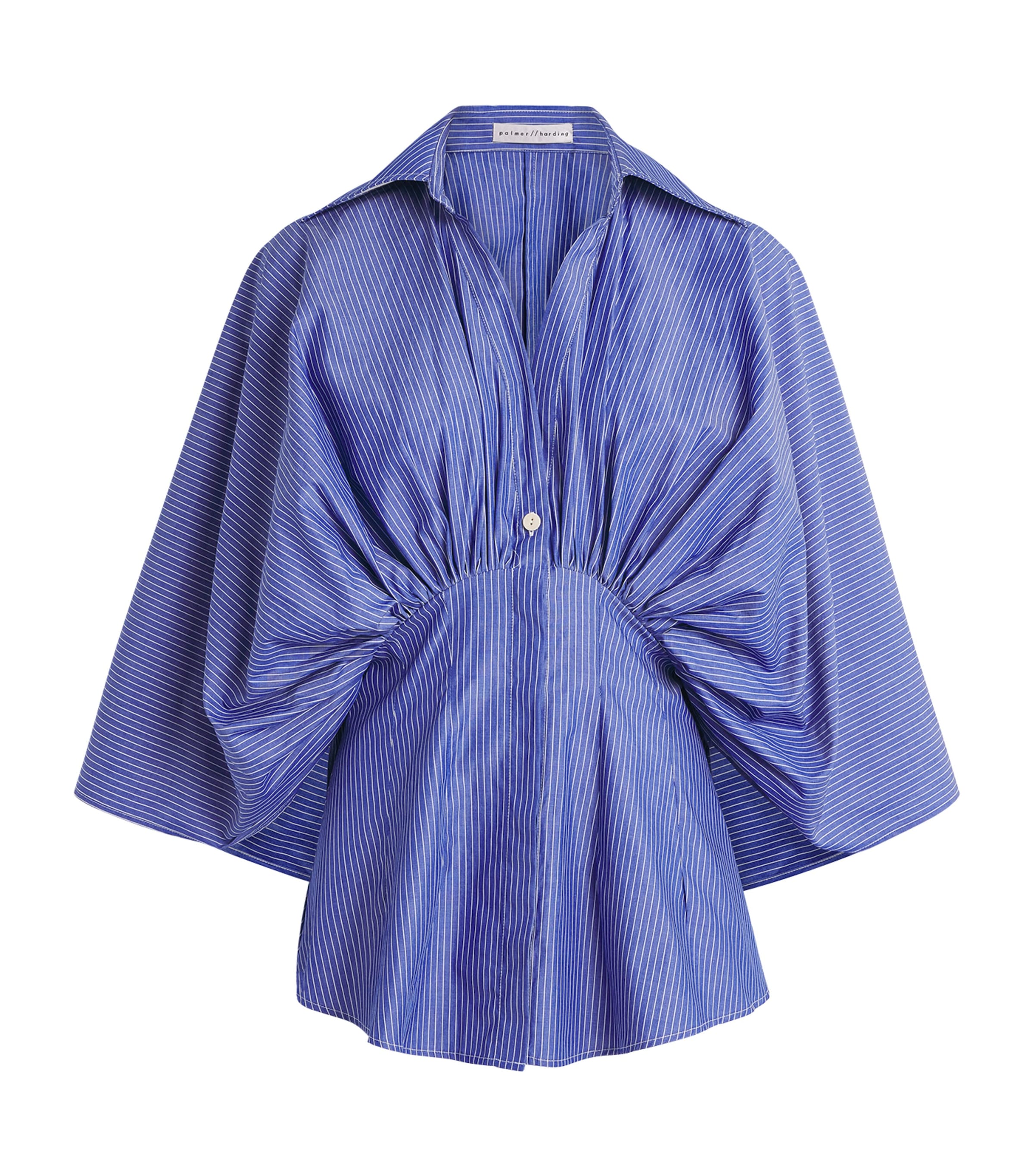 Palmer//Harding Womens Draped Resilient Shirt Blu Blu Cttn Pn Strp Image 1